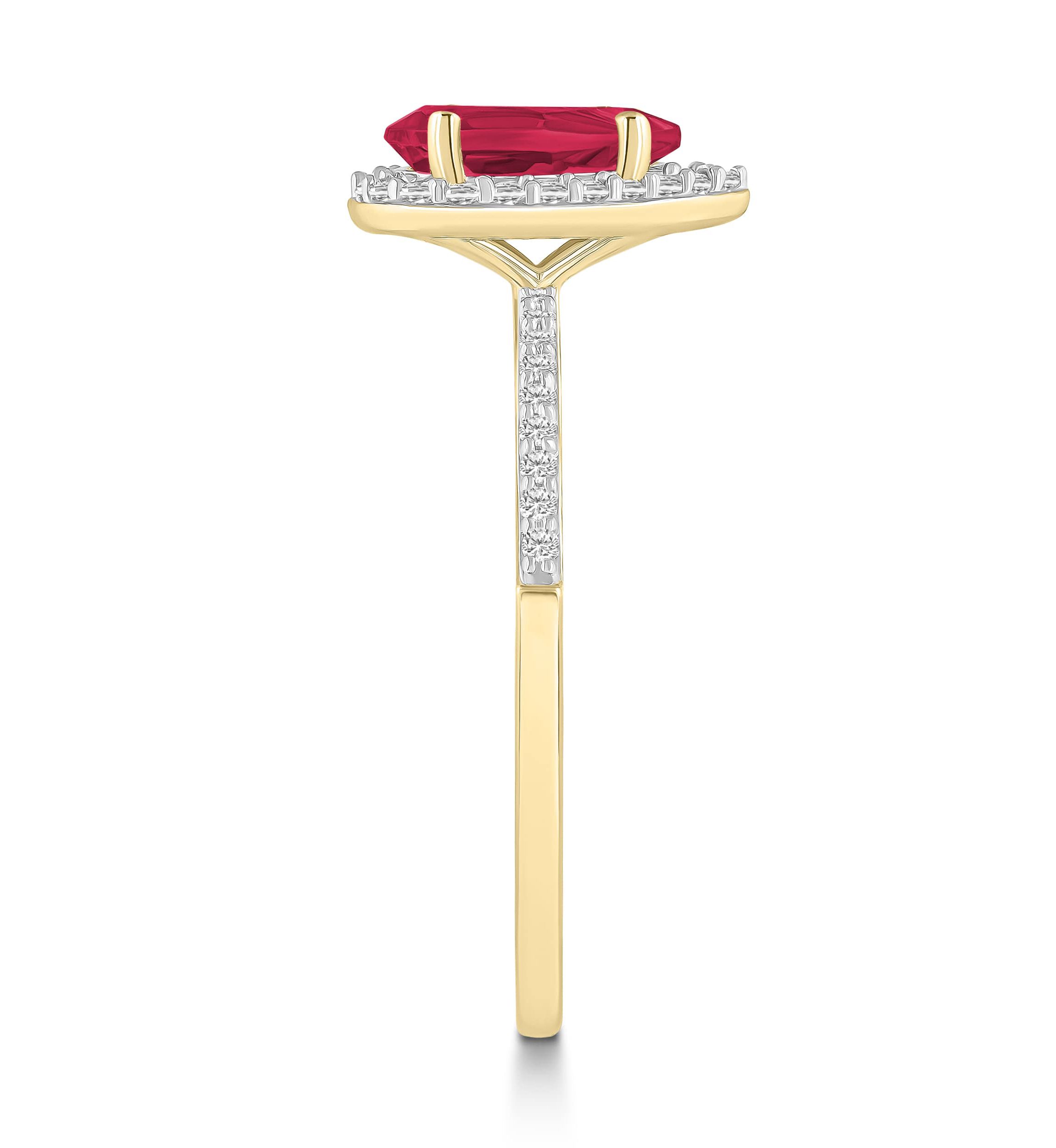 Lab Created 10K Yellow Gold 8x5mm Pear Shape Created Ruby & Created White Sapphire Halo Ring