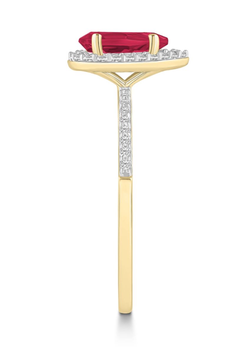 Lab Created 10K Yellow Gold 8x5mm Pear Shape Created Ruby & Created White Sapphire Halo Ring