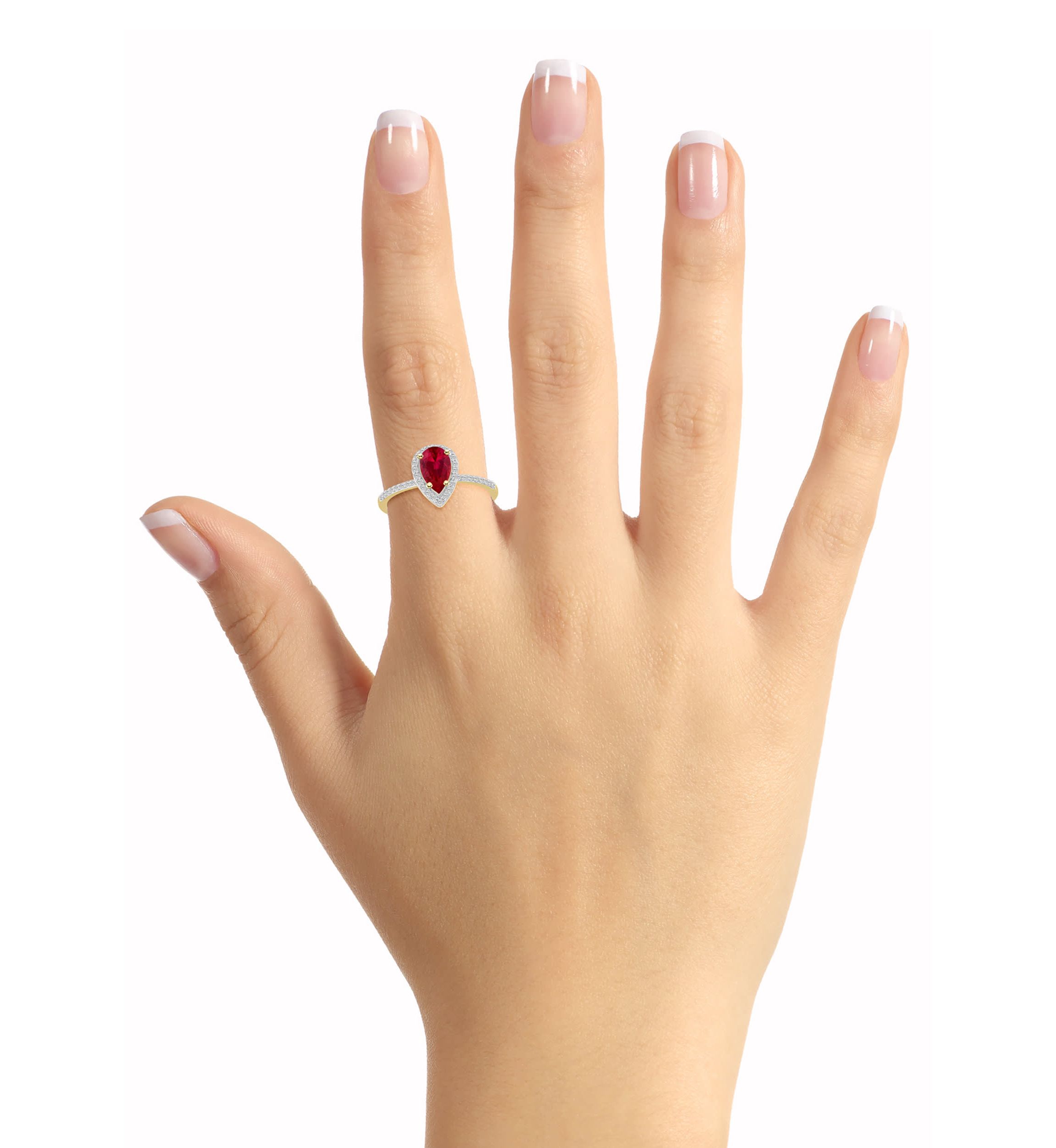 Lab Created 10K Yellow Gold 8x5mm Pear Shape Created Ruby & Created White Sapphire Halo Ring