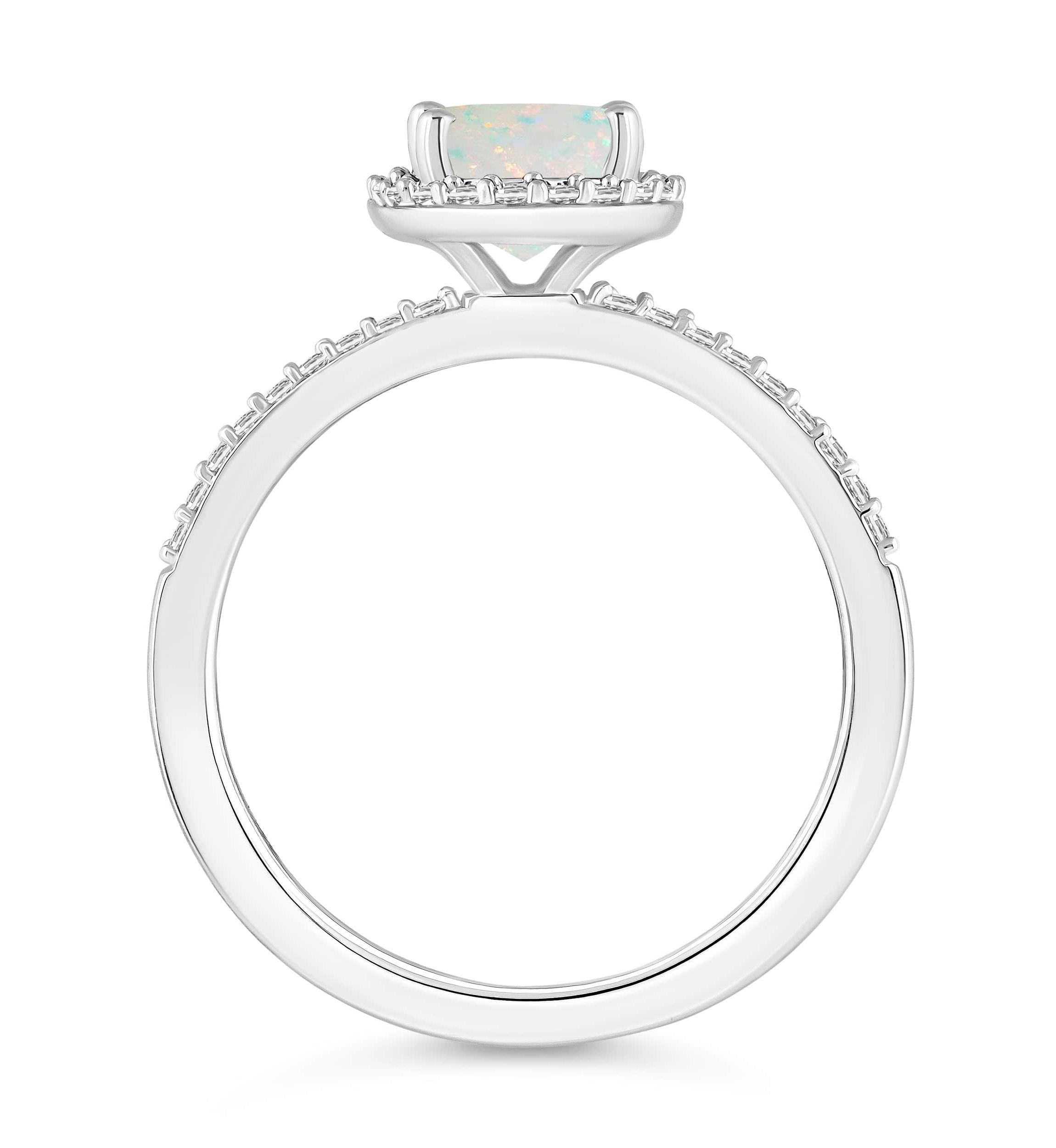 Lab Created 10K White Gold 8x6mm Oval Created Opal & Created White Sapphire Halo Ring