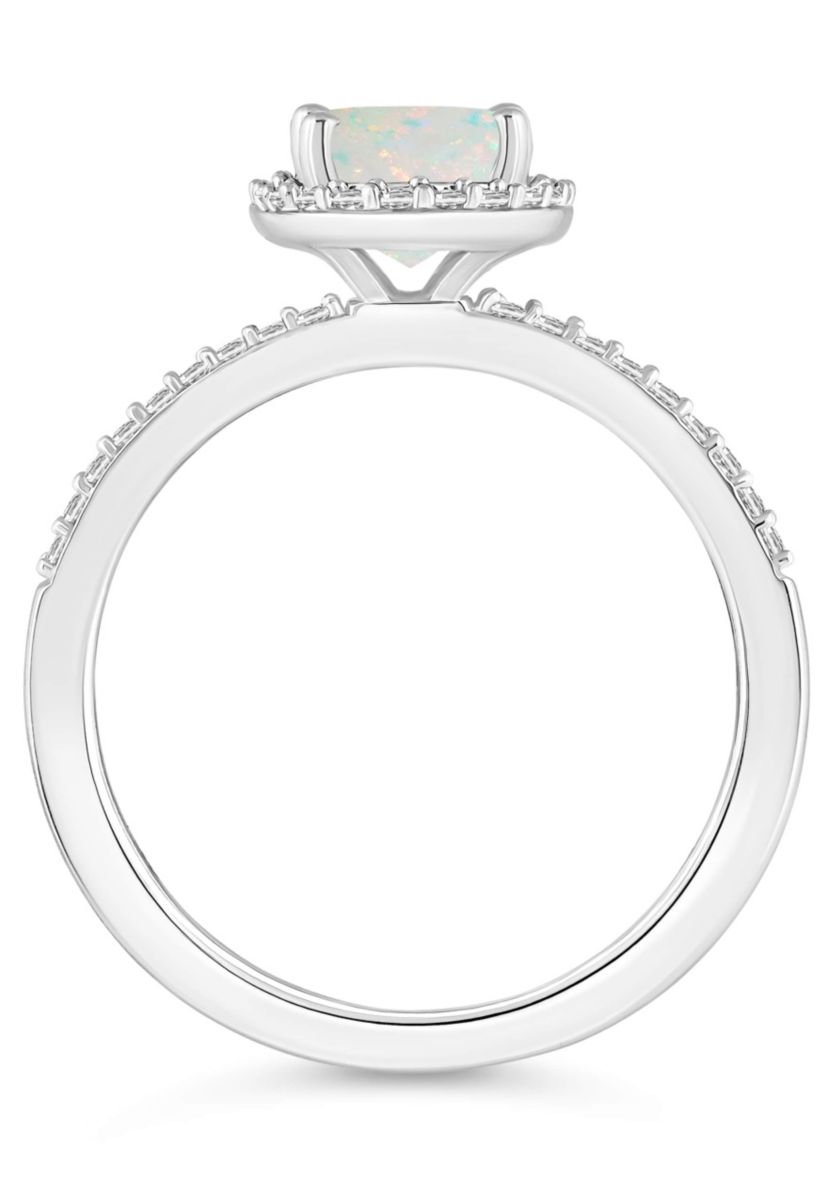 Lab Created 10K White Gold 8x6mm Oval Created Opal & Created White Sapphire Halo Ring