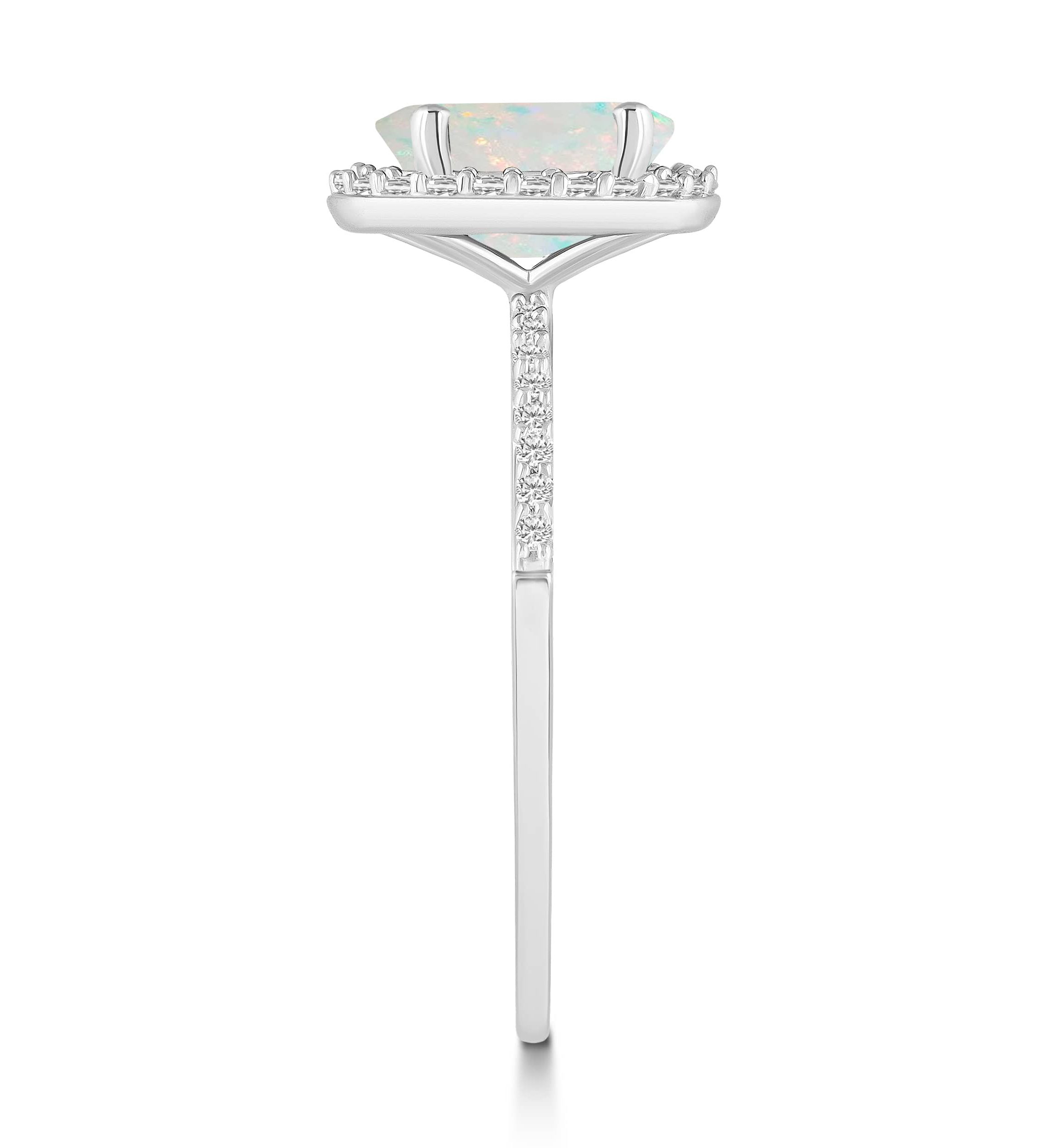 Lab Created 10K White Gold 8x6mm Oval Created Opal & Created White Sapphire Halo Ring