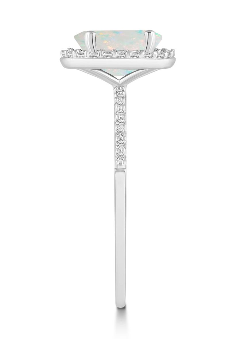 Lab Created 10K White Gold 8x6mm Oval Created Opal & Created White Sapphire Halo Ring