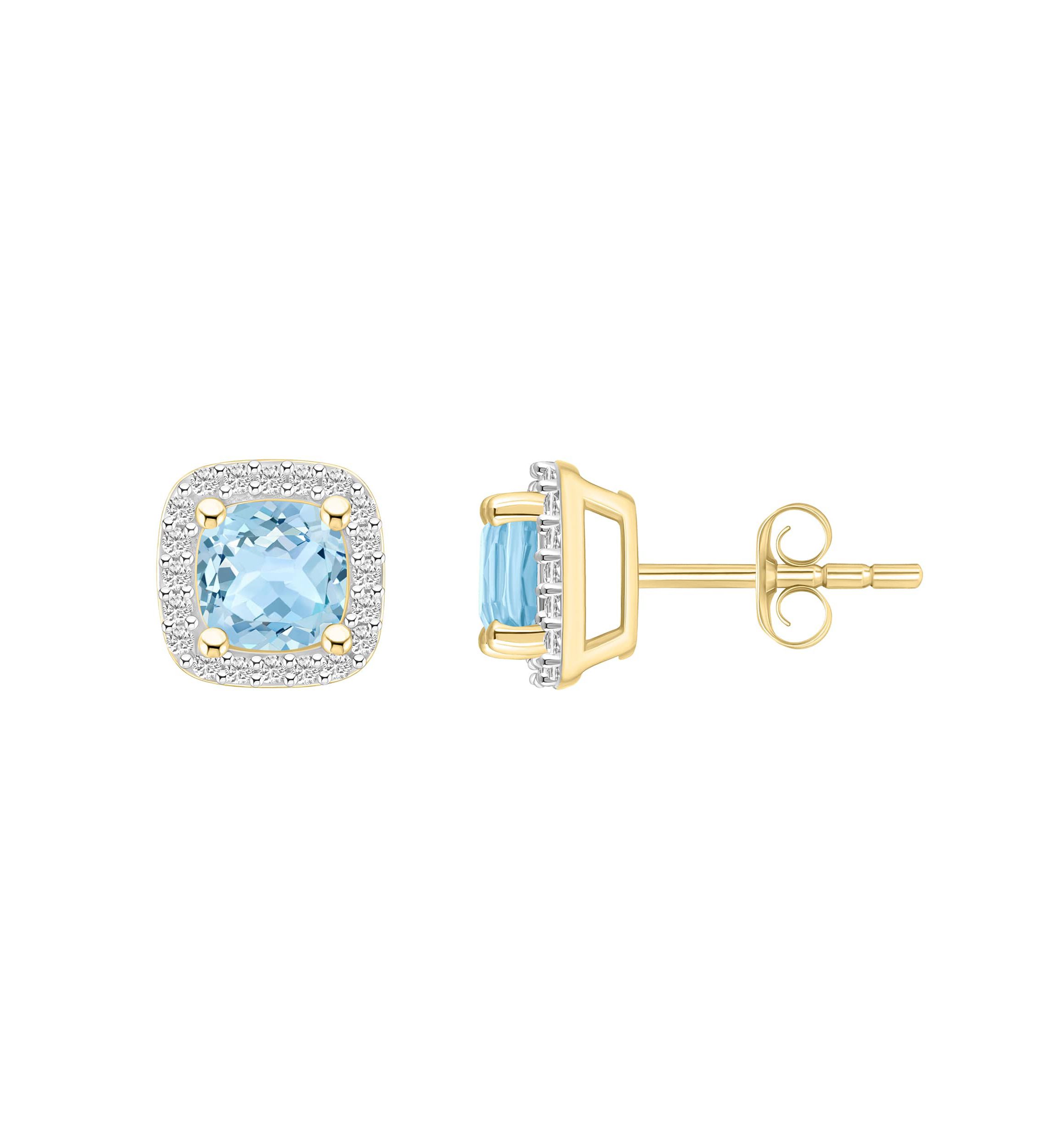 Lab Created 10K White Gold 5mm Cushion Simulated Aquamarine & Created White Sapphire Halo Stud Earrings