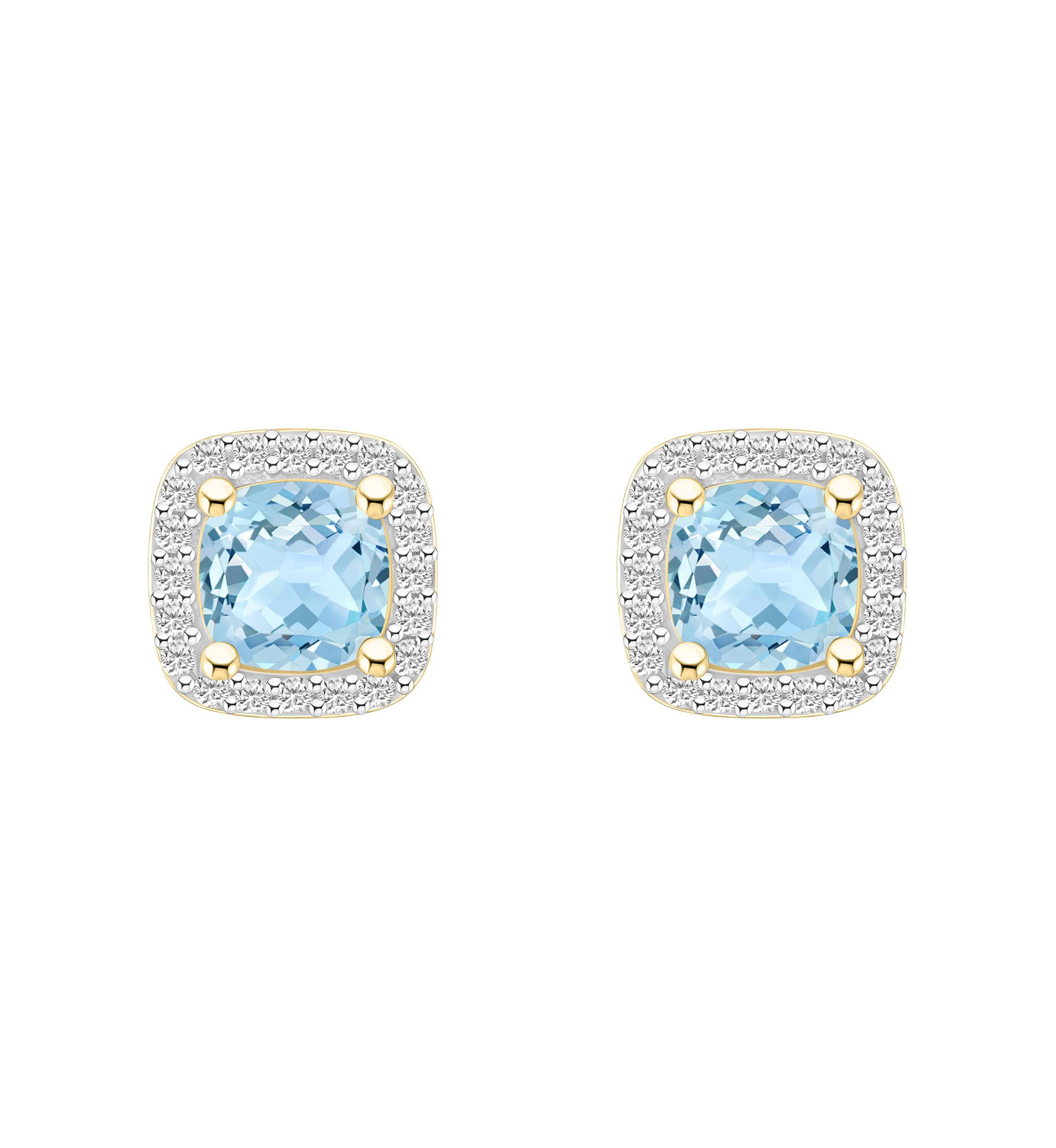 Lab Created 10K White Gold 5mm Cushion Simulated Aquamarine & Created White Sapphire Halo Stud Earrings