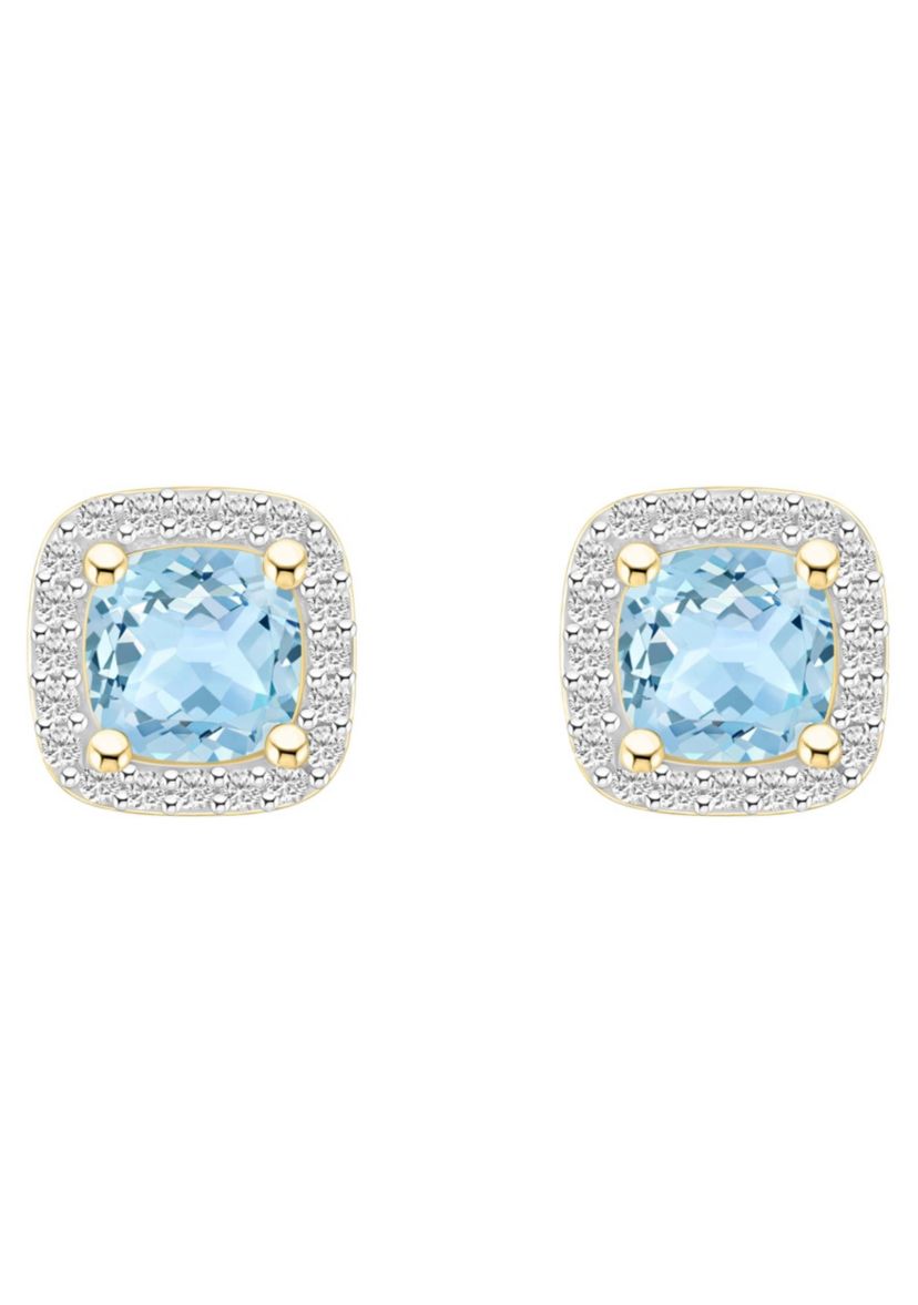 Lab Created 10K White Gold 5mm Cushion Simulated Aquamarine & Created White Sapphire Halo Stud Earrings