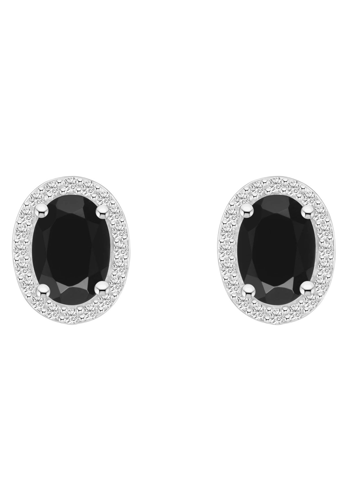 10K White Gold 7x5mm Oval Black Onyx & Created White Sapphire Halo Stud Earrings