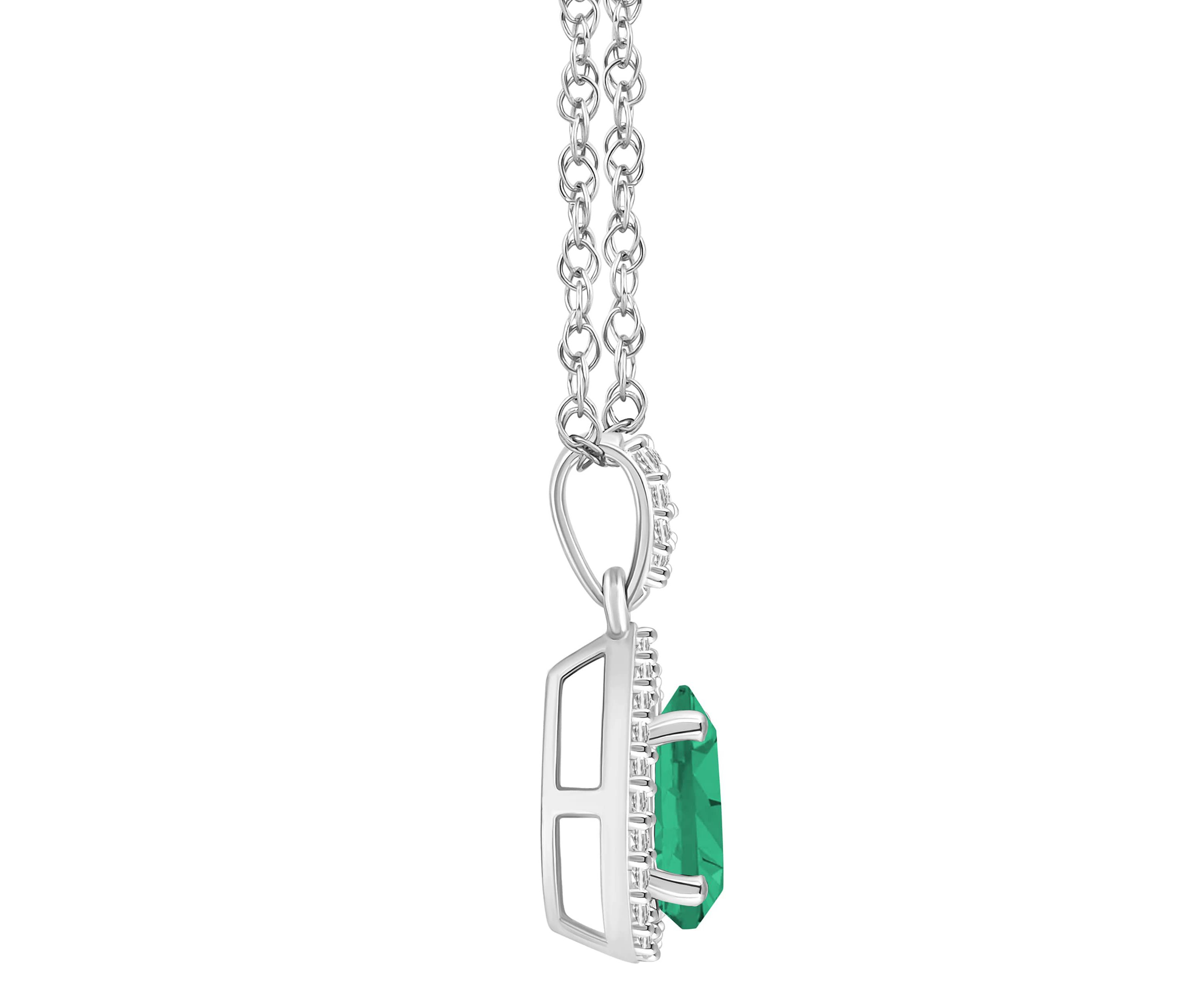 Lab Created 10K Yellow Gold 8x5mm Pear Shape Created Emerald & Created White Sapphire Halo Pendant Necklace