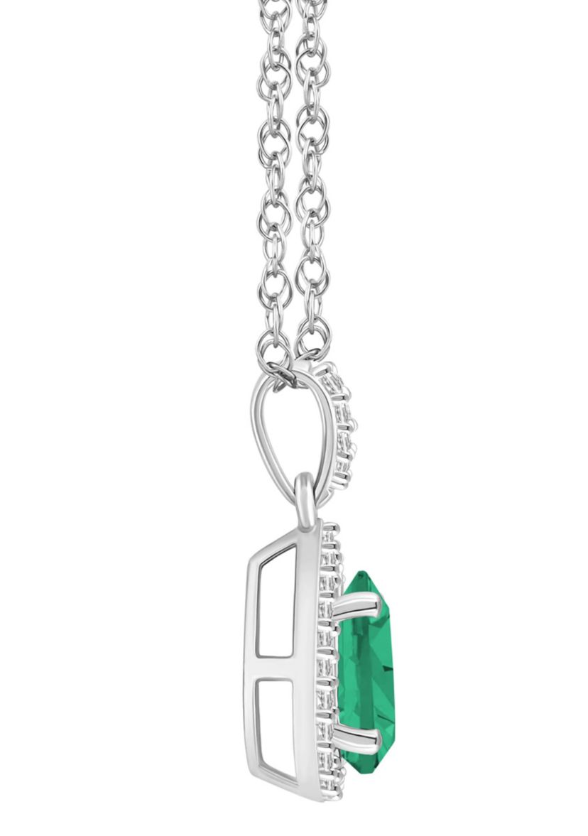 Lab Created 10K Yellow Gold 8x5mm Pear Shape Created Emerald & Created White Sapphire Halo Pendant Necklace
