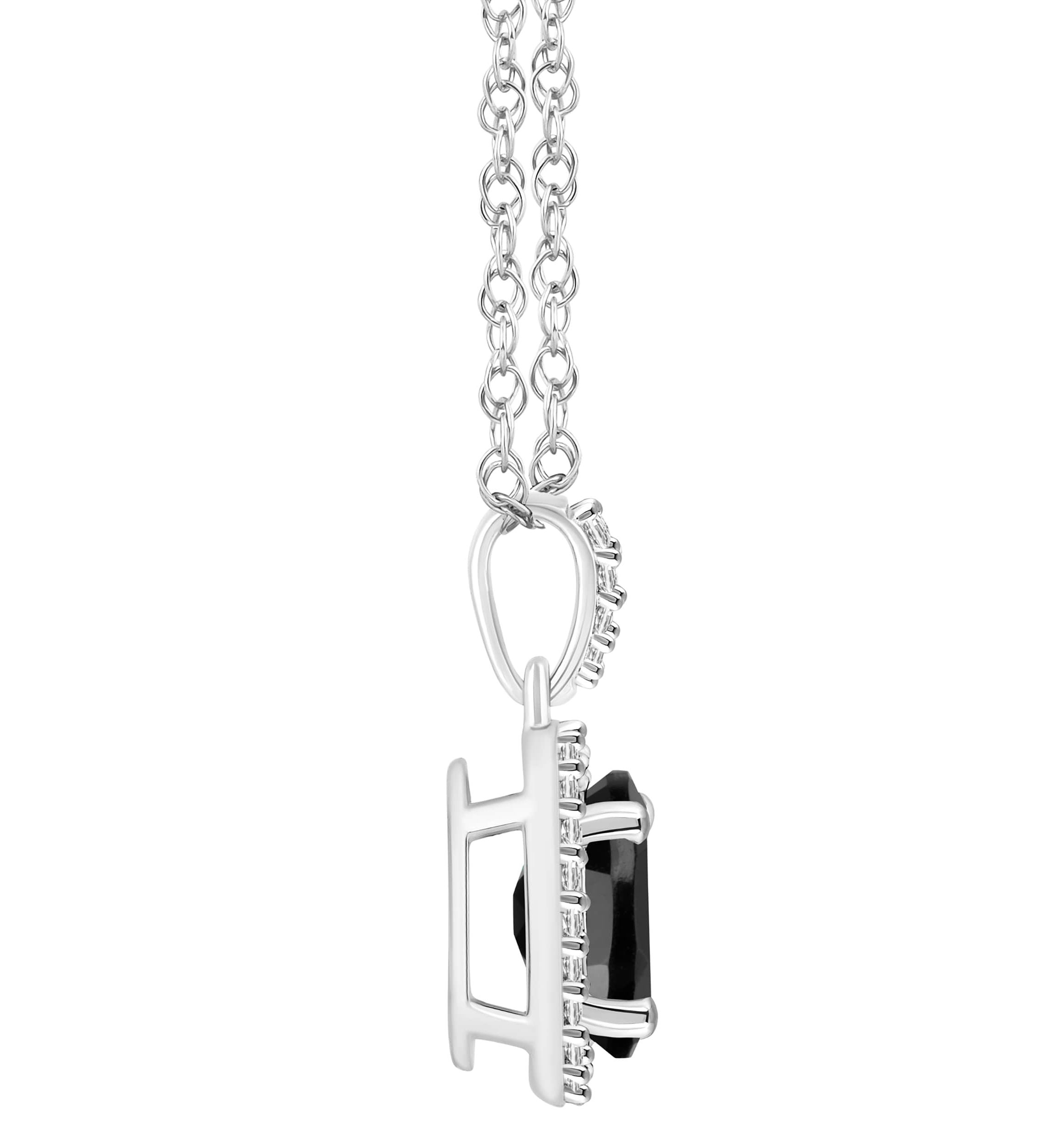 10K White Gold 8x6mm Oval Black Onyx & Created White Sapphire Halo Pendant Necklace