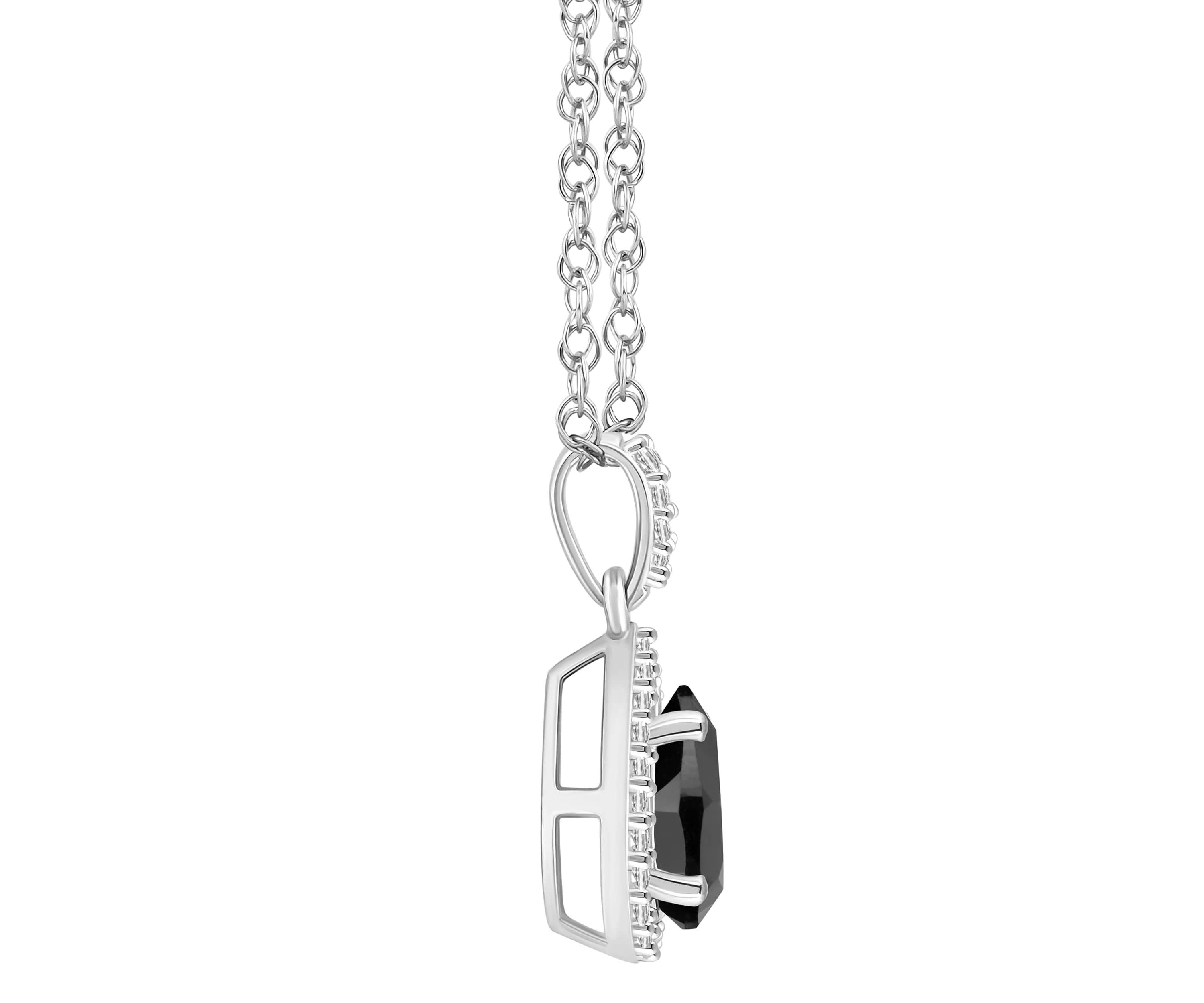 10K White Gold 8x5mm Pear Shape Black Onyx & Created White Sapphire Halo Pendant Necklace