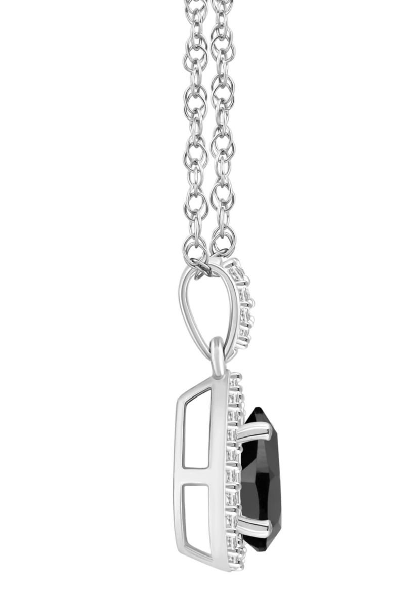 10K White Gold 8x5mm Pear Shape Black Onyx & Created White Sapphire Halo Pendant Necklace