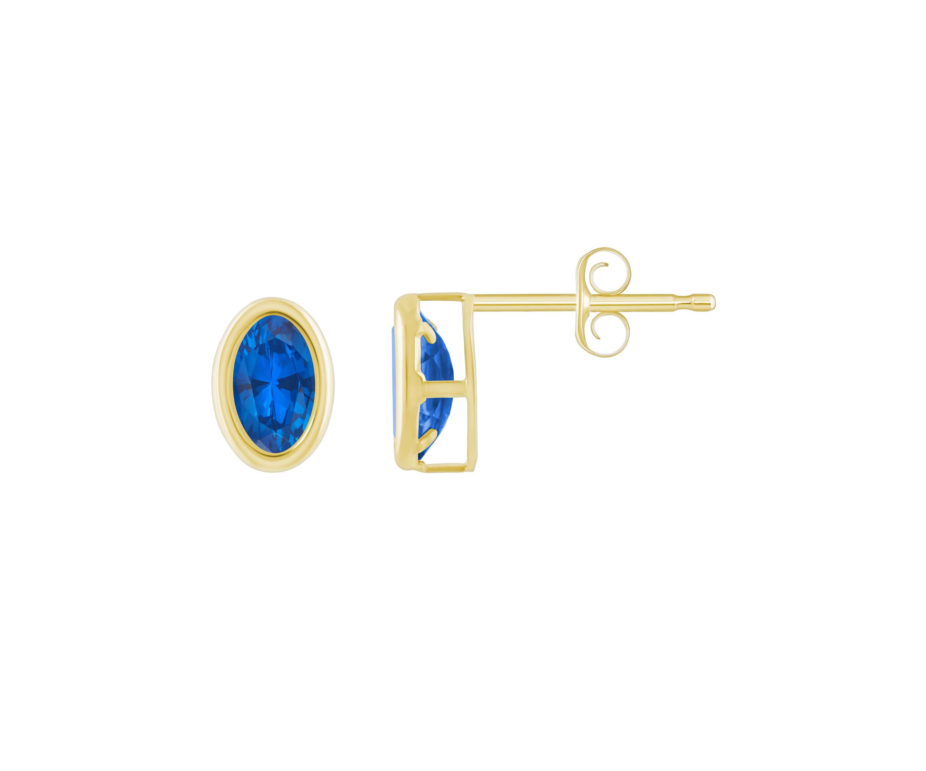 Lab Created 10K Yellow Gold 6x4mm Oval Created Sapphire Stud Earrings