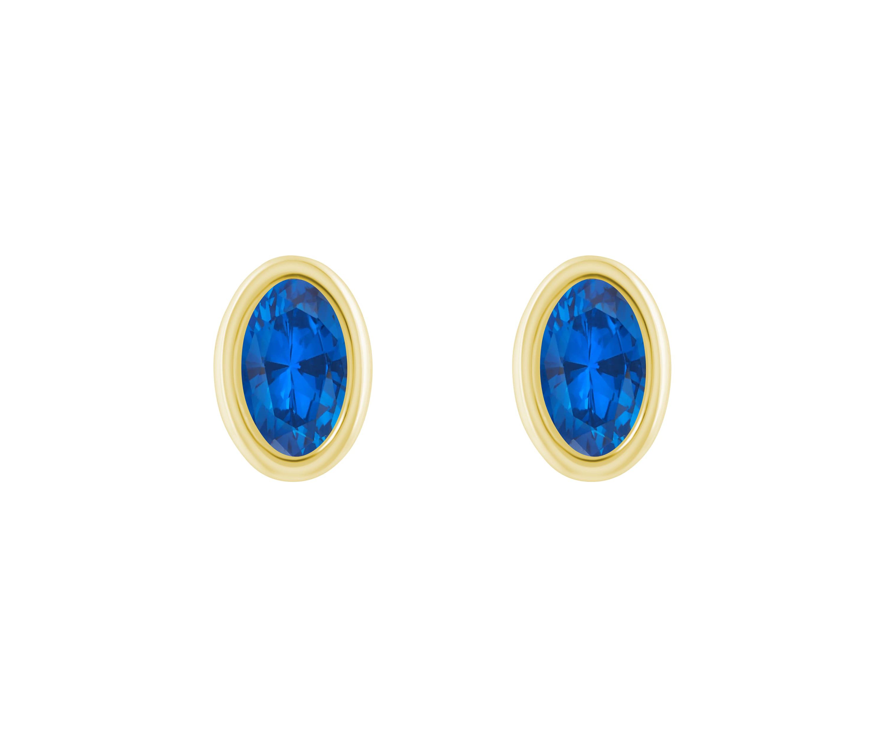 Lab Created 10K Yellow Gold 6x4mm Oval Created Sapphire Stud Earrings