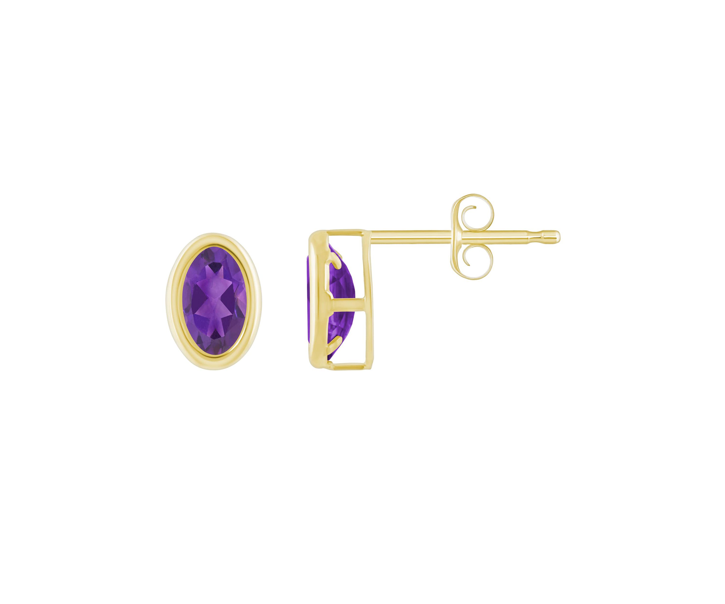 10K White Gold 6x4mm Oval Amethyst Stud Earrings