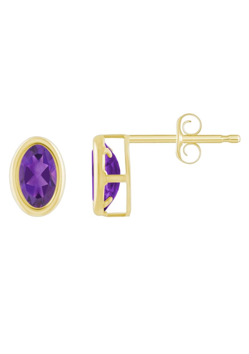 10K White Gold 6x4mm Oval Amethyst Stud Earrings