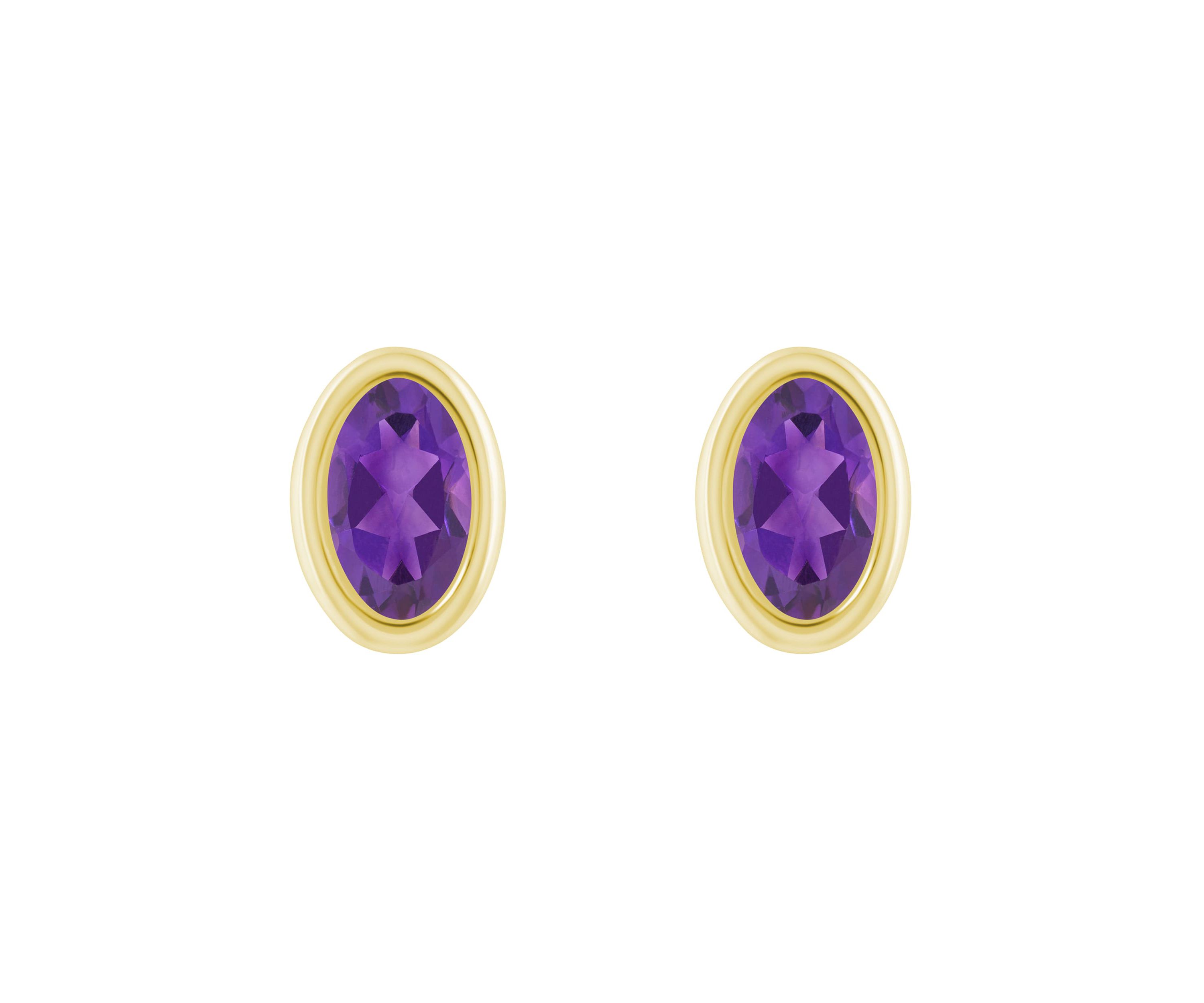 10K White Gold 6x4mm Oval Amethyst Stud Earrings