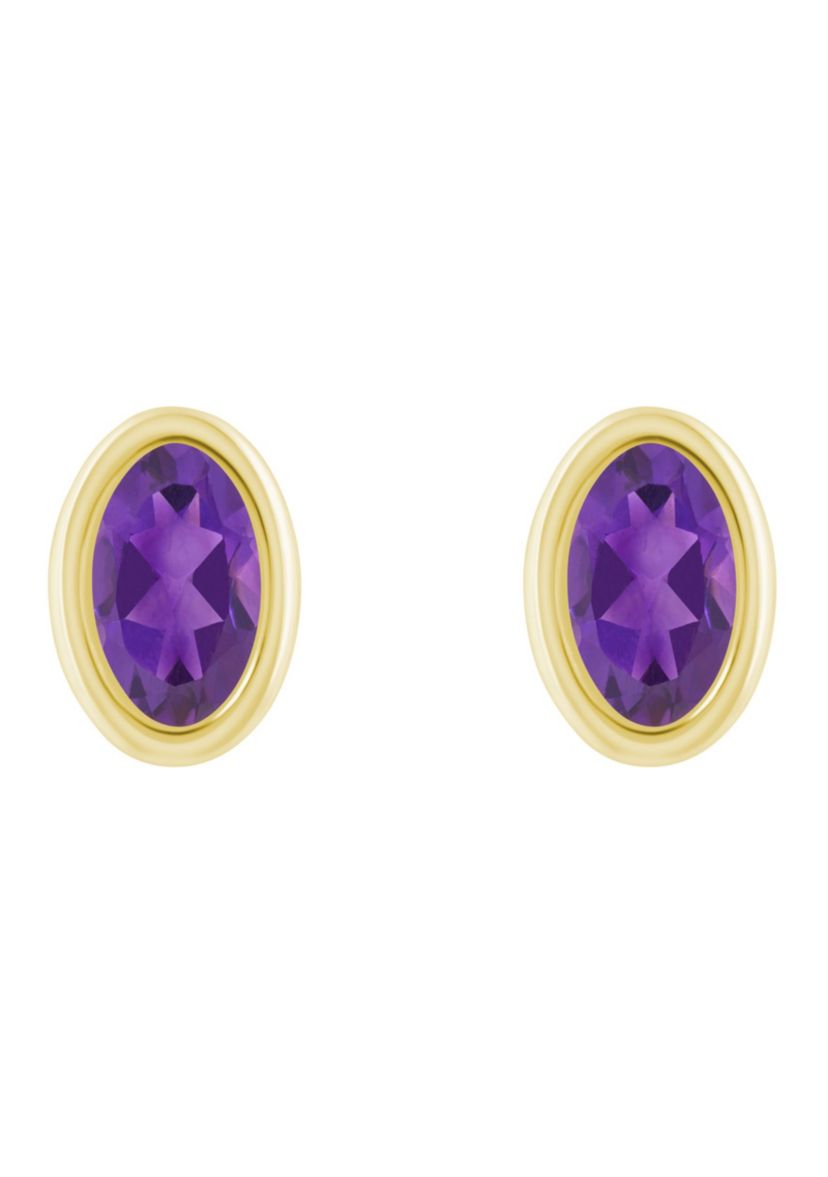 10K White Gold 6x4mm Oval Amethyst Stud Earrings