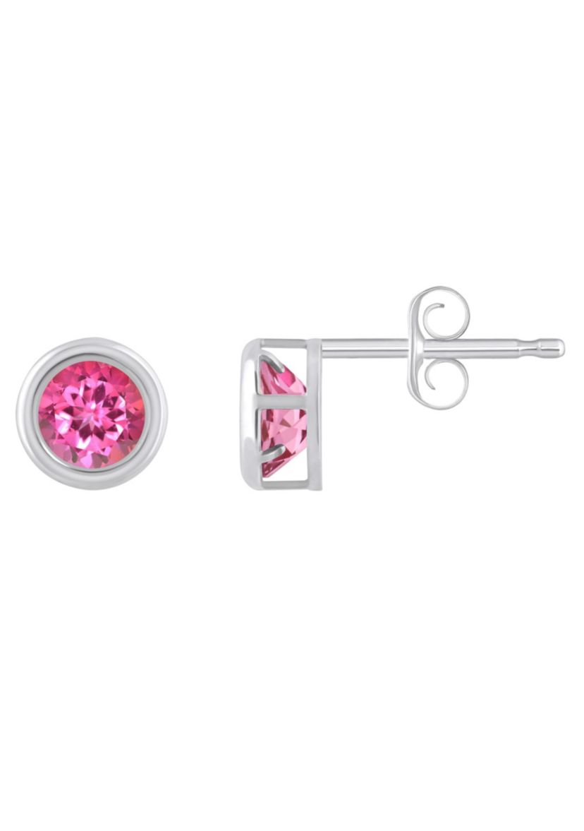 10K White Gold 5mm Round Pink Topaz Stud Earrings