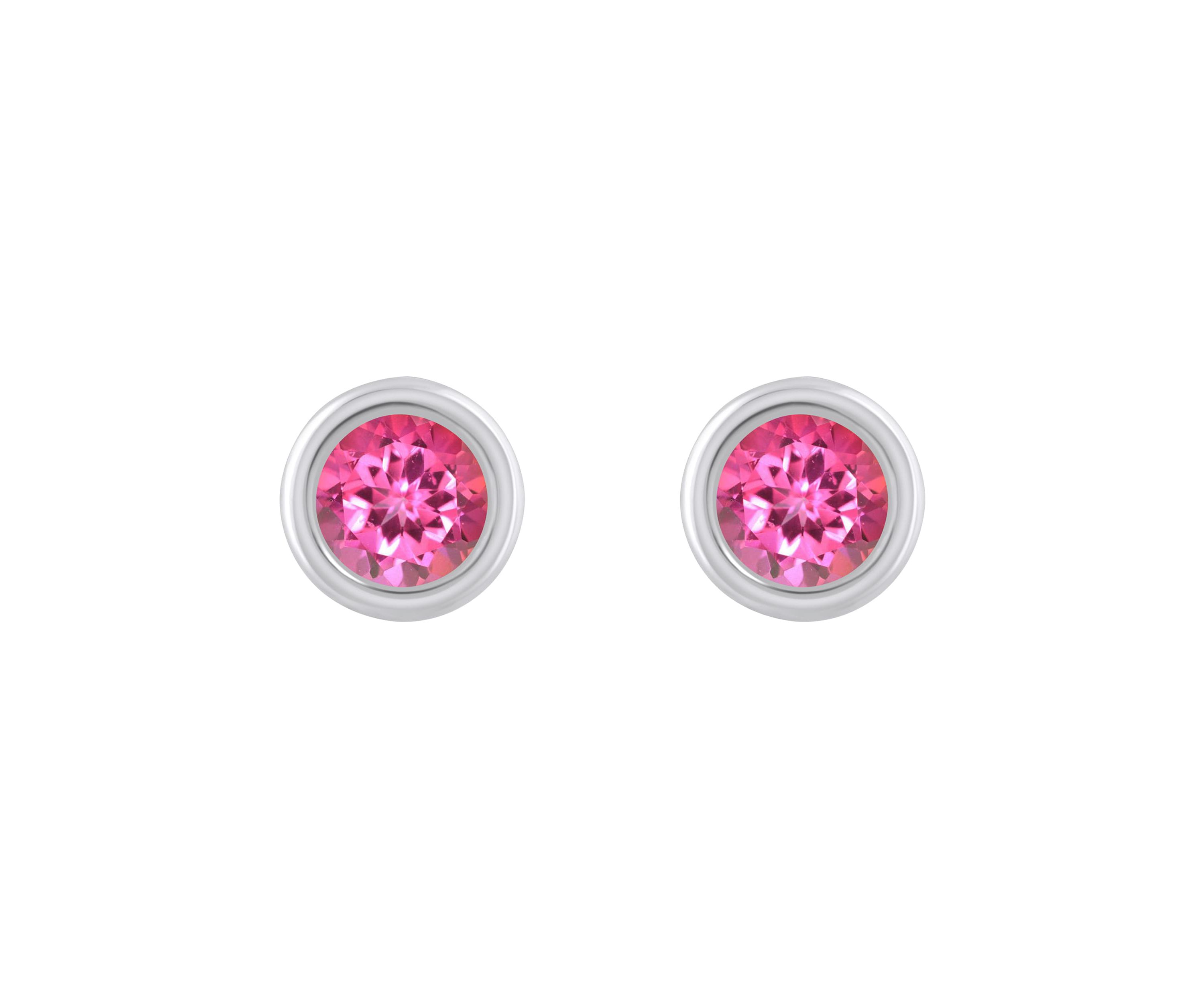 10K White Gold 5mm Round Pink Topaz Stud Earrings