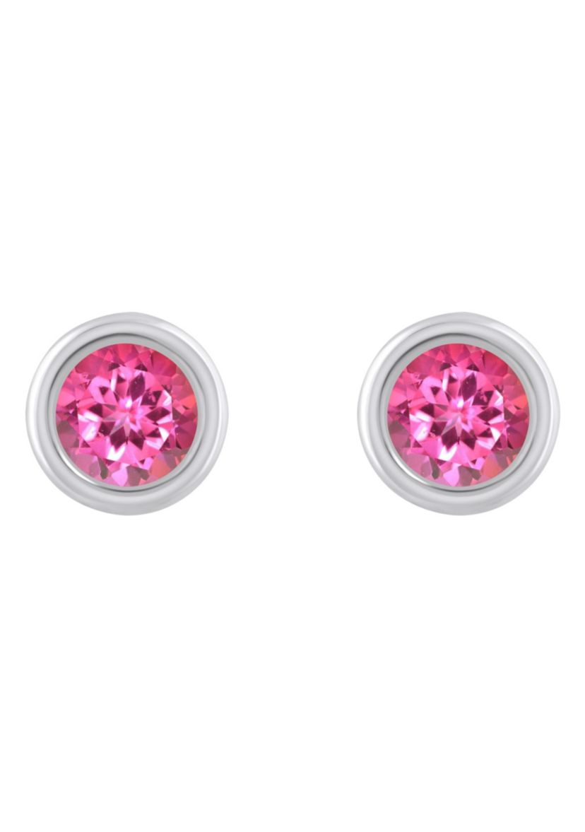 10K White Gold 5mm Round Pink Topaz Stud Earrings