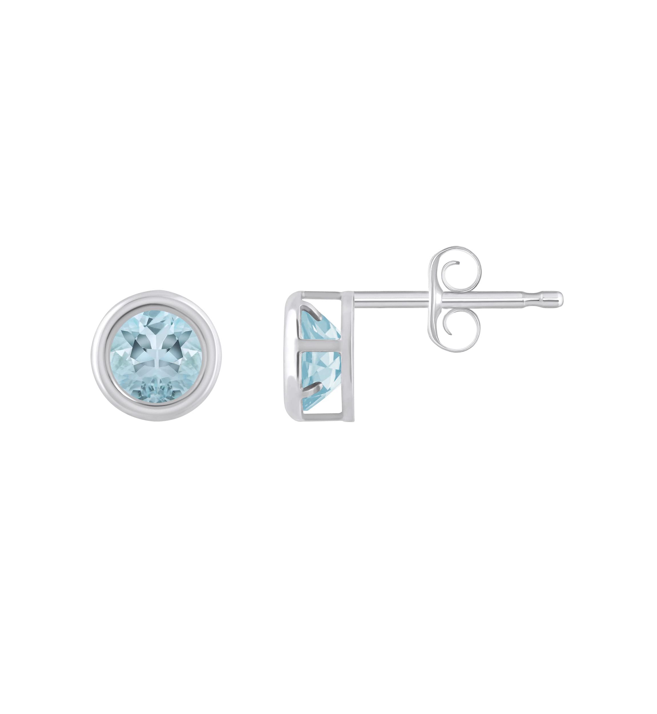 10K Yellow Gold 5mm Round Aquamarine Stud Earrings