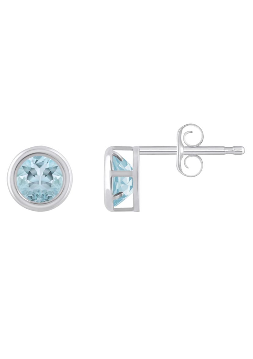 10K Yellow Gold 5mm Round Aquamarine Stud Earrings