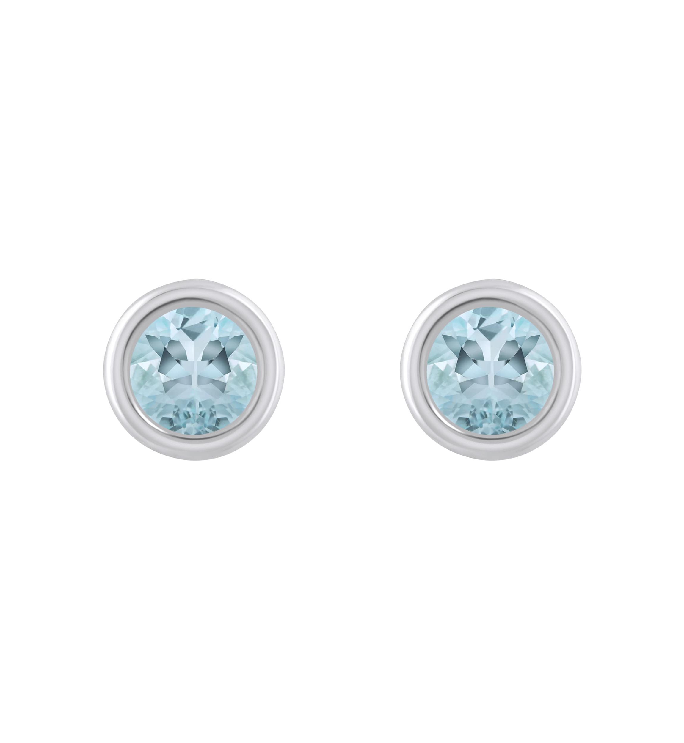10K Yellow Gold 5mm Round Aquamarine Stud Earrings