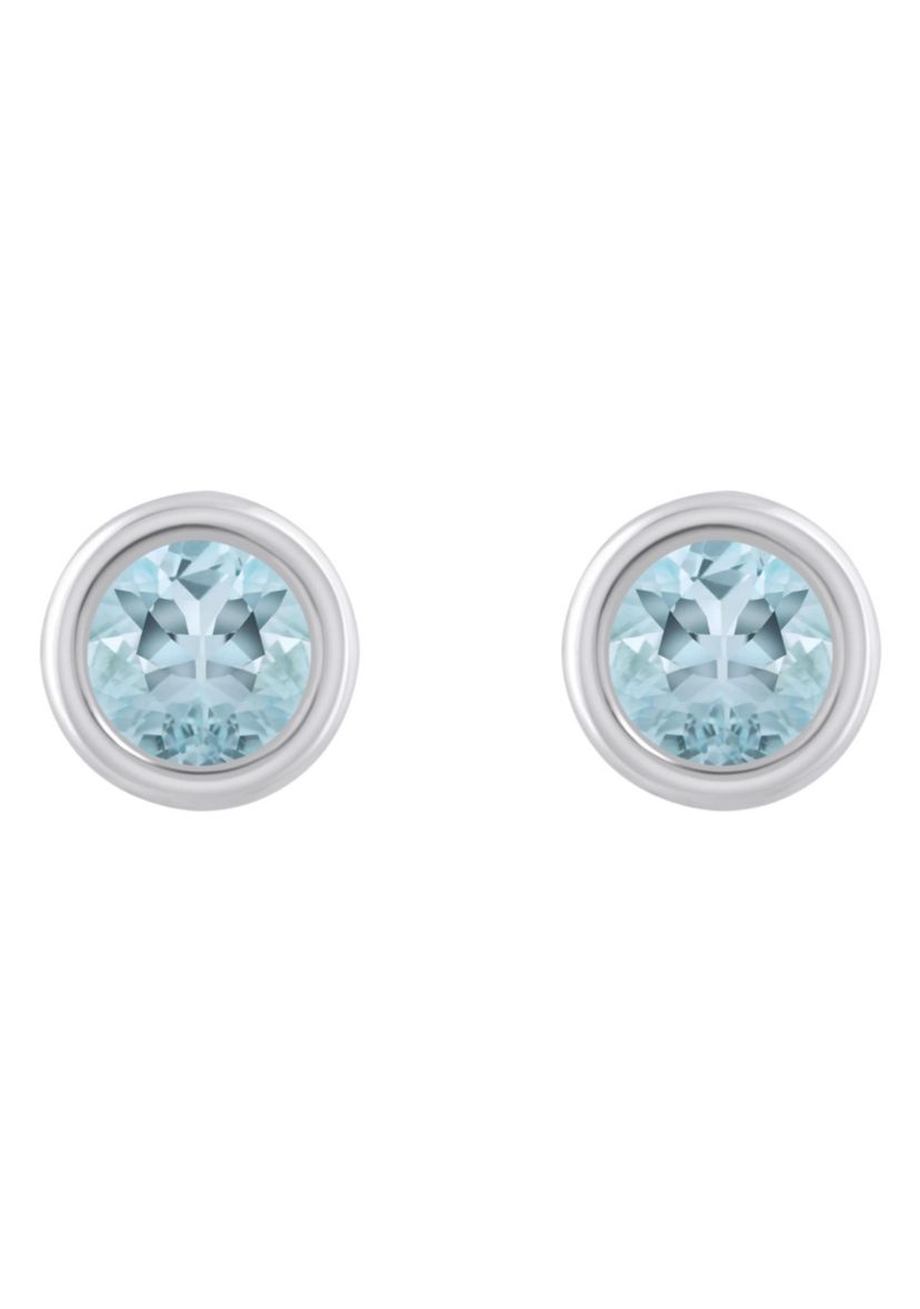 10K Yellow Gold 5mm Round Aquamarine Stud Earrings