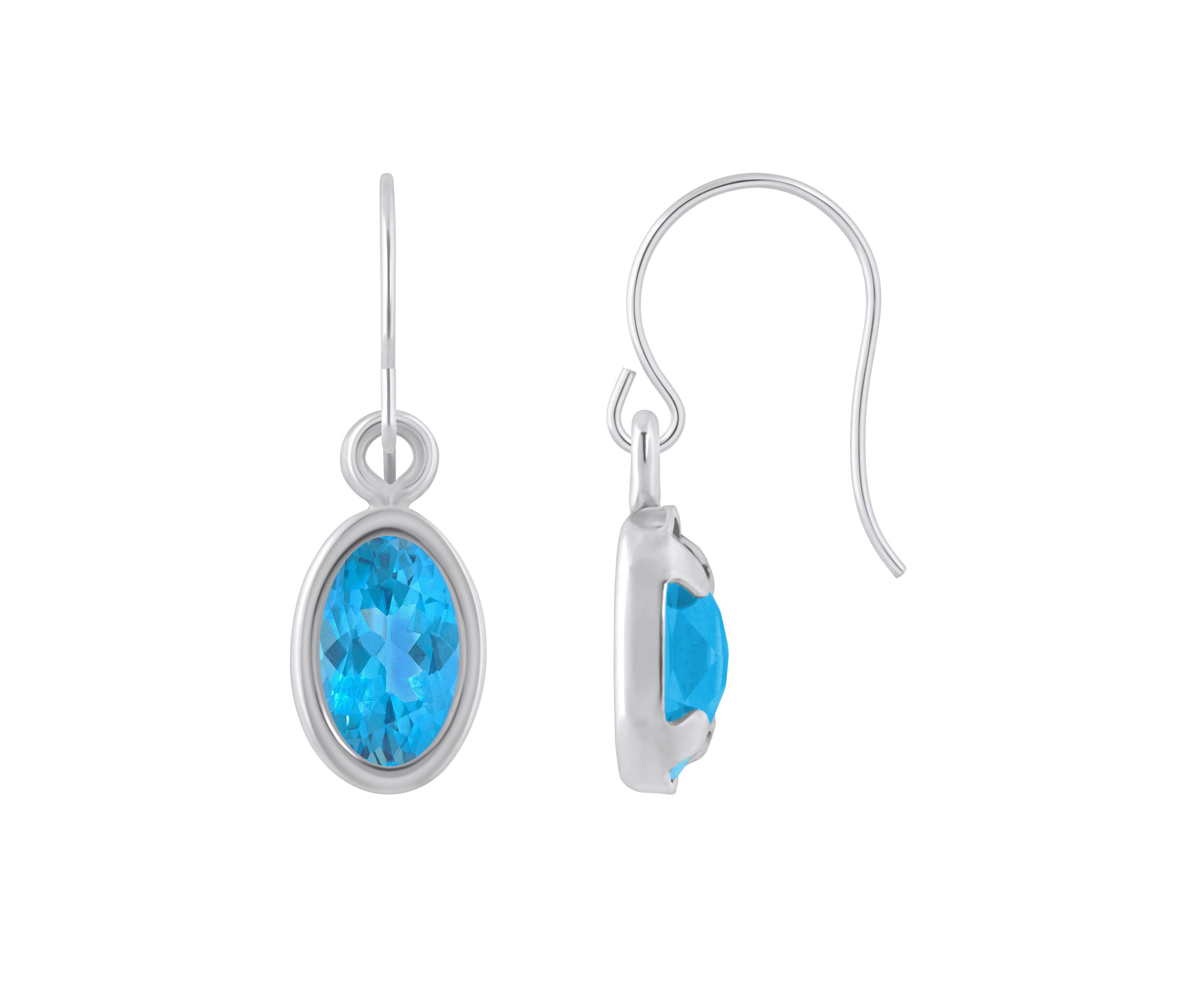 10K White Gold 6x4mm Oval Blue Topaz Drop Earrings