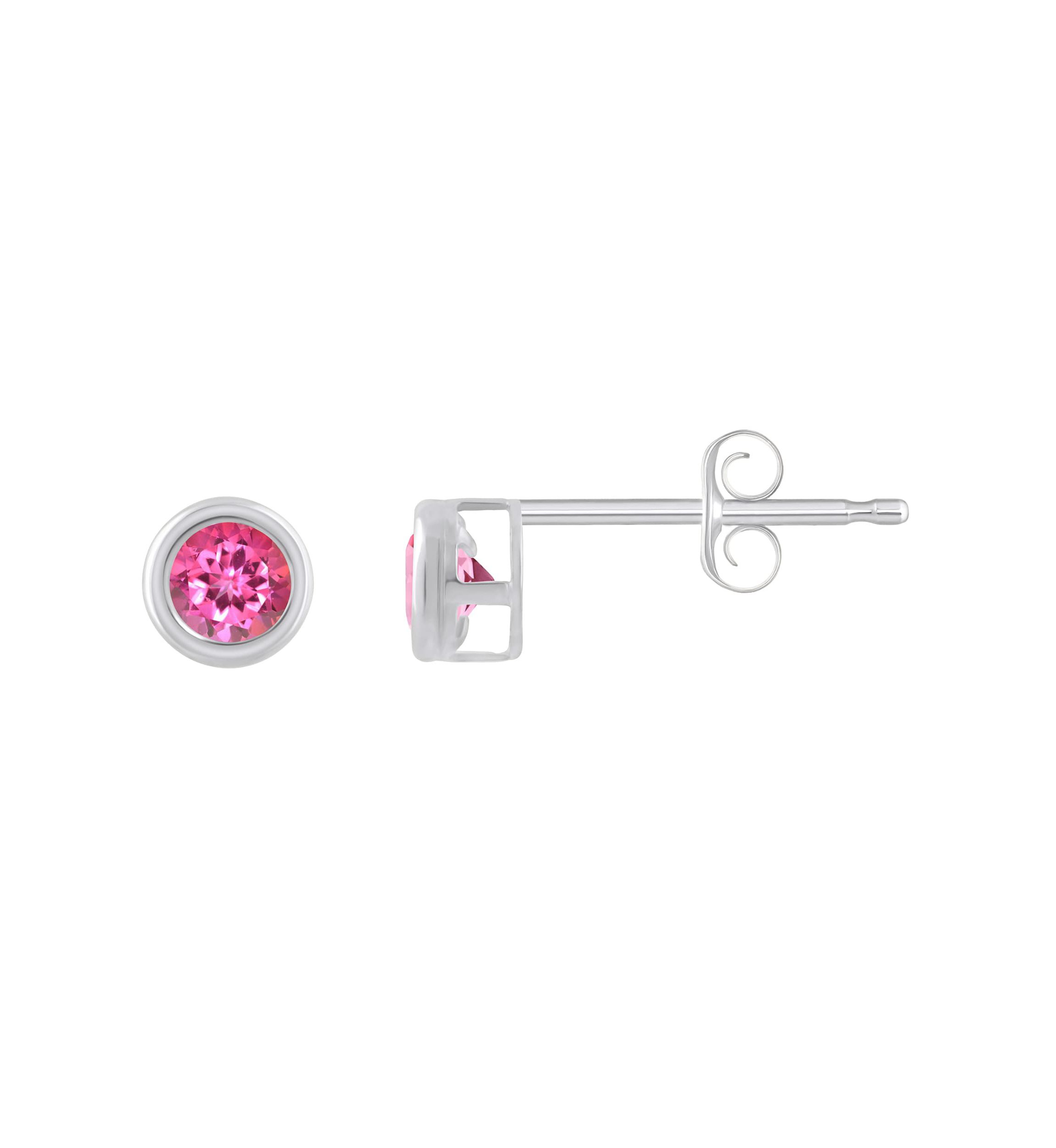 10K Yellow Gold 3mm Round Pink Topaz Stud Earrings