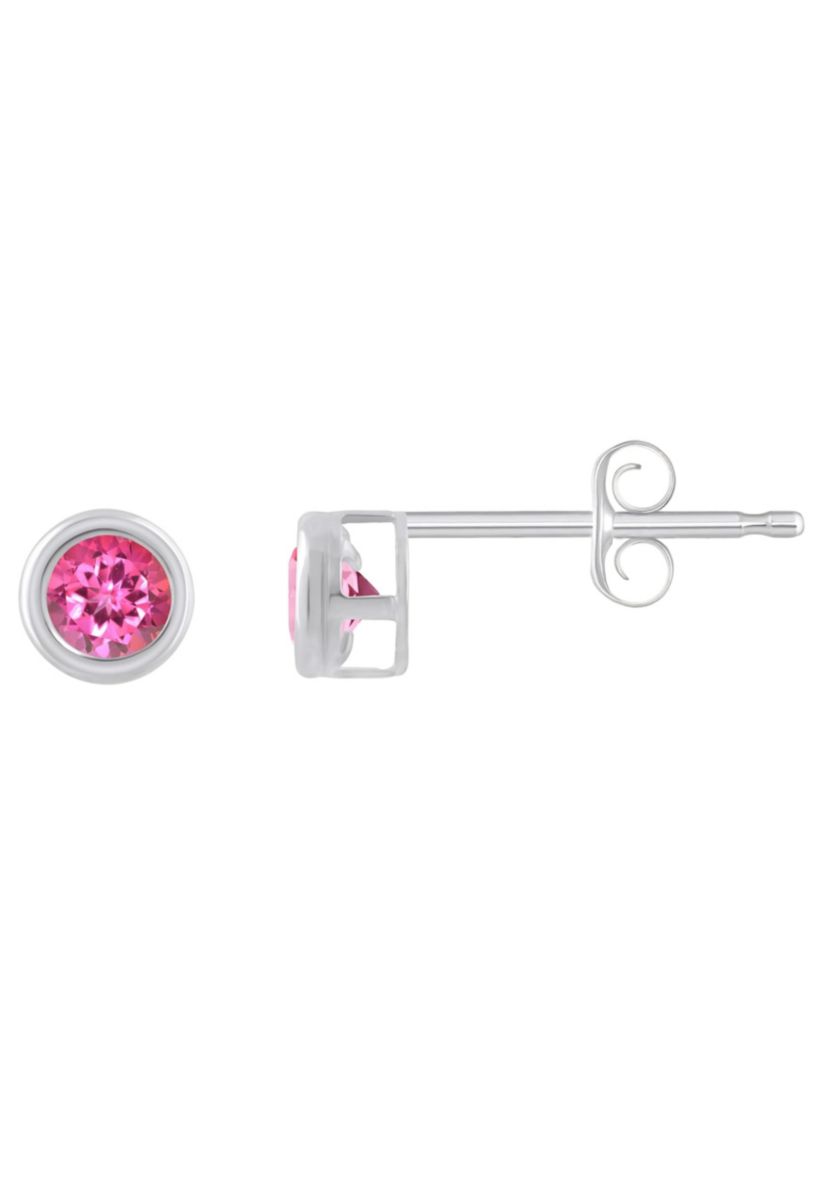 10K Yellow Gold 3mm Round Pink Topaz Stud Earrings