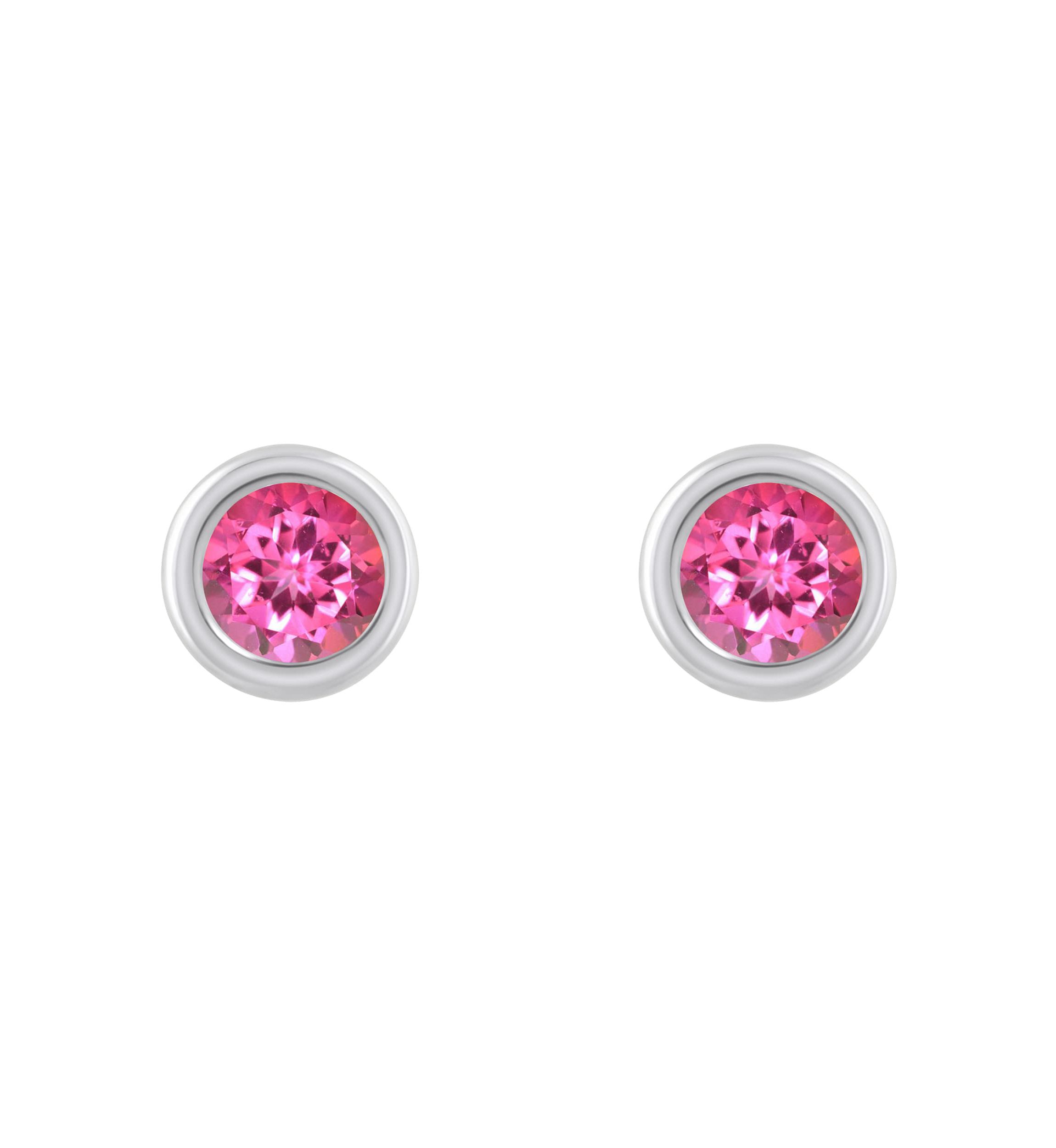 10K Yellow Gold 3mm Round Pink Topaz Stud Earrings