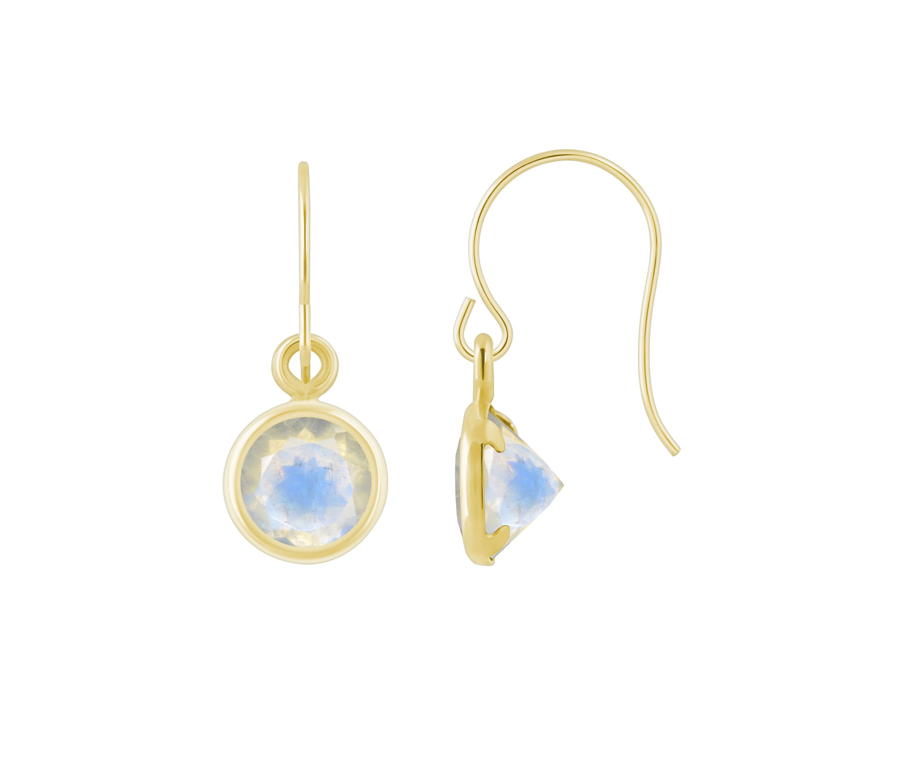 10K White Gold 5mm Round Moonstone Drop Earrings