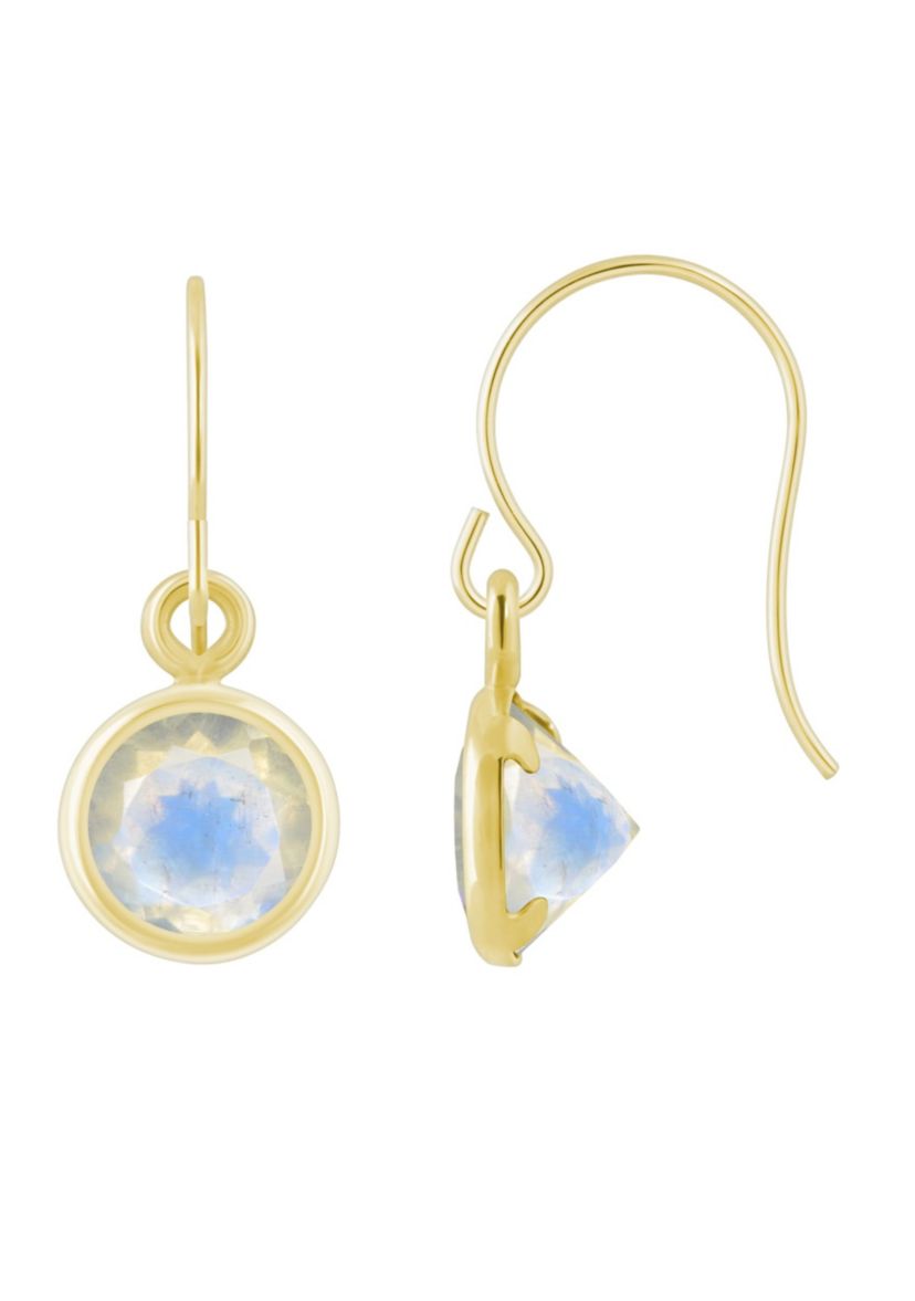 10K White Gold 5mm Round Moonstone Drop Earrings