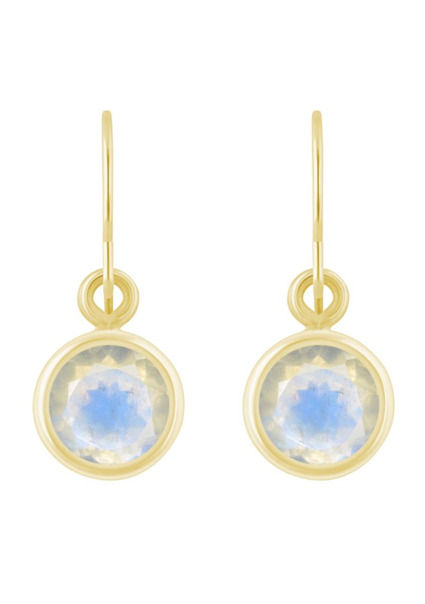 10K White Gold 5mm Round Moonstone Drop Earrings