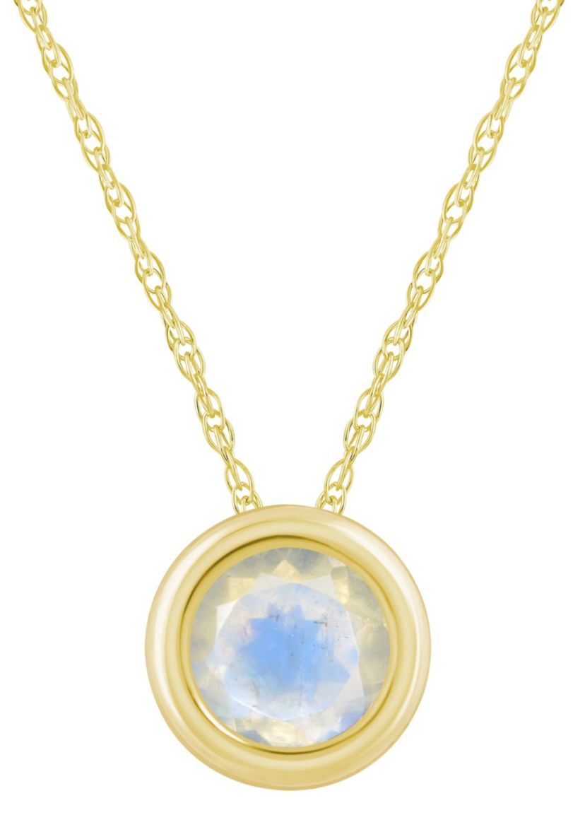 10K Yellow Gold 5mm Round Moonstone Pendant Necklace