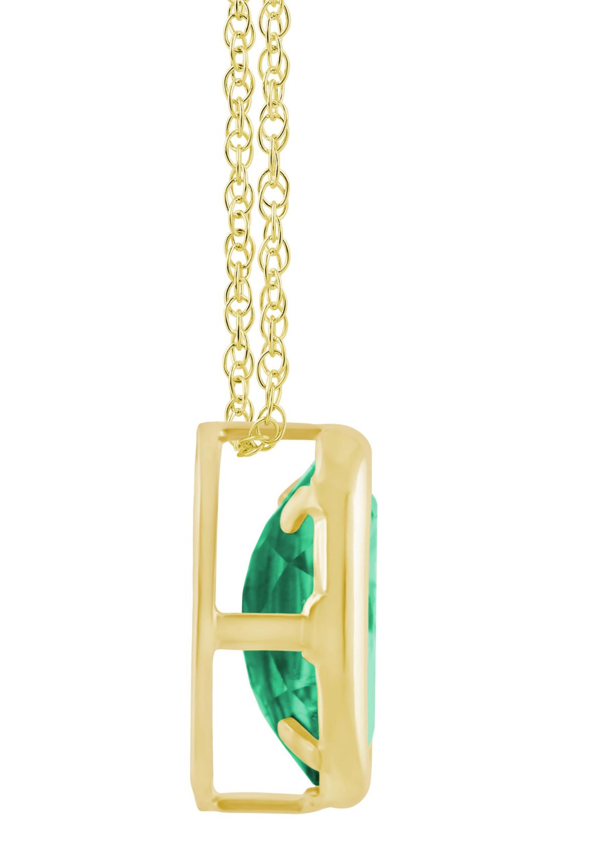 Lab Created 10K Yellow Gold 6x4mm Oval Created Emerald Pendant Necklace