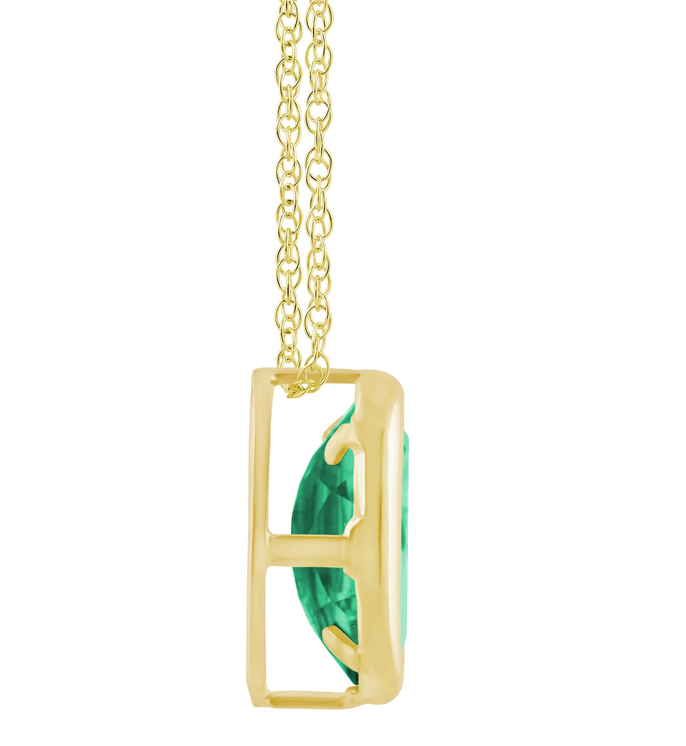 Lab Created 10K Yellow Gold 6x4mm Oval Created Emerald Pendant Necklace