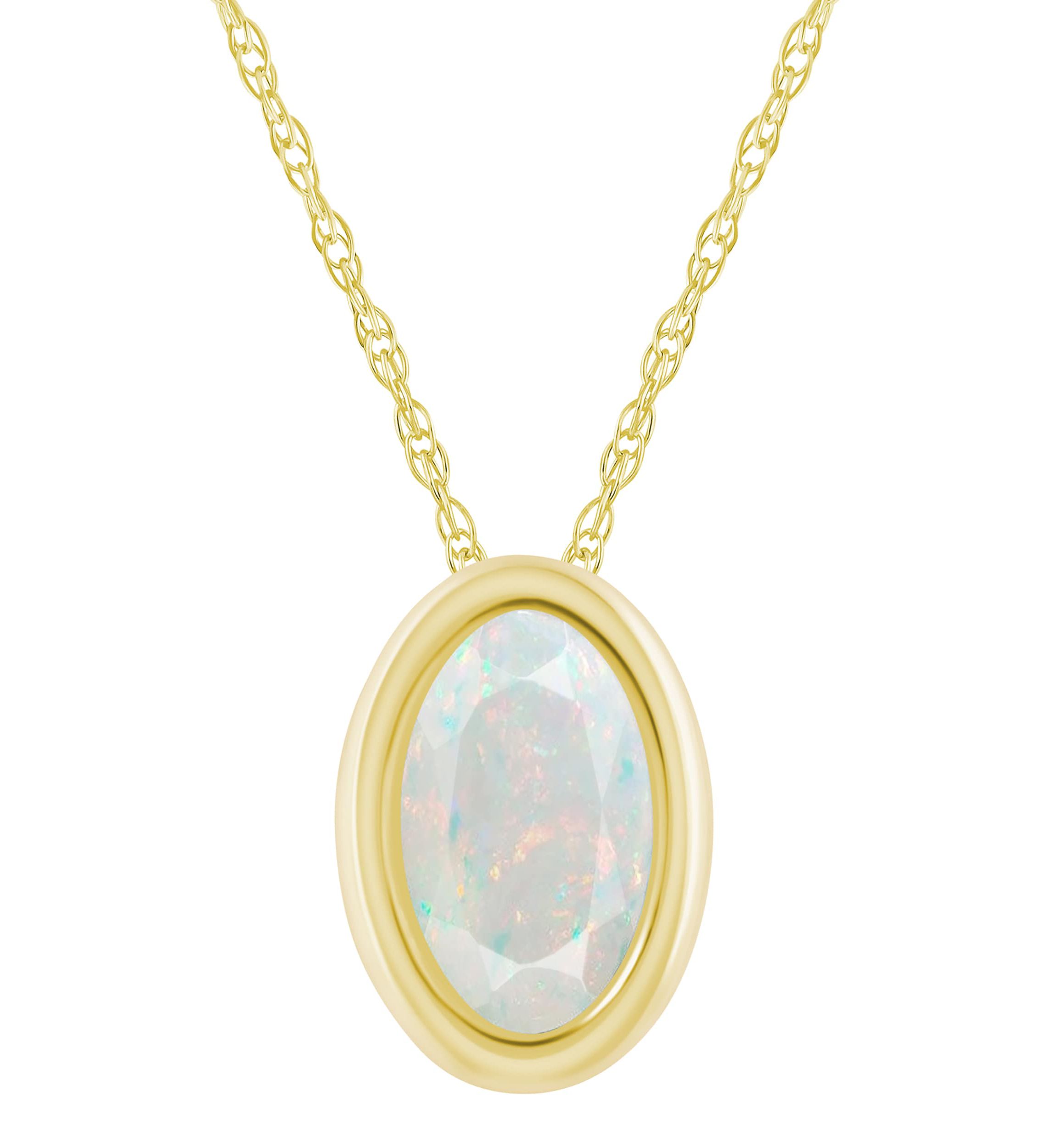 Lab Created 10K Yellow Gold 6x4mm Oval Created Opal Pendant Necklace