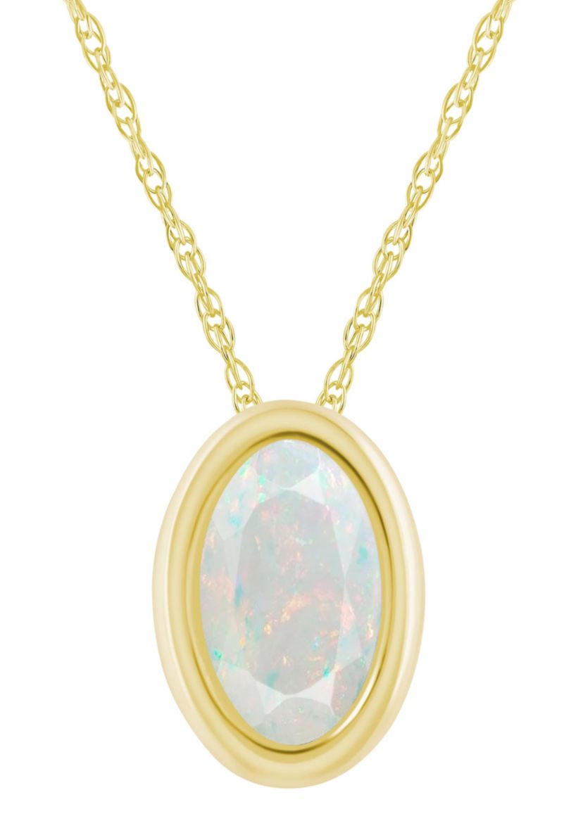 Lab Created 10K Yellow Gold 6x4mm Oval Created Opal Pendant Necklace