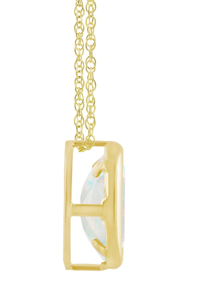 Lab Created 10K Yellow Gold 6x4mm Oval Created Opal Pendant Necklace