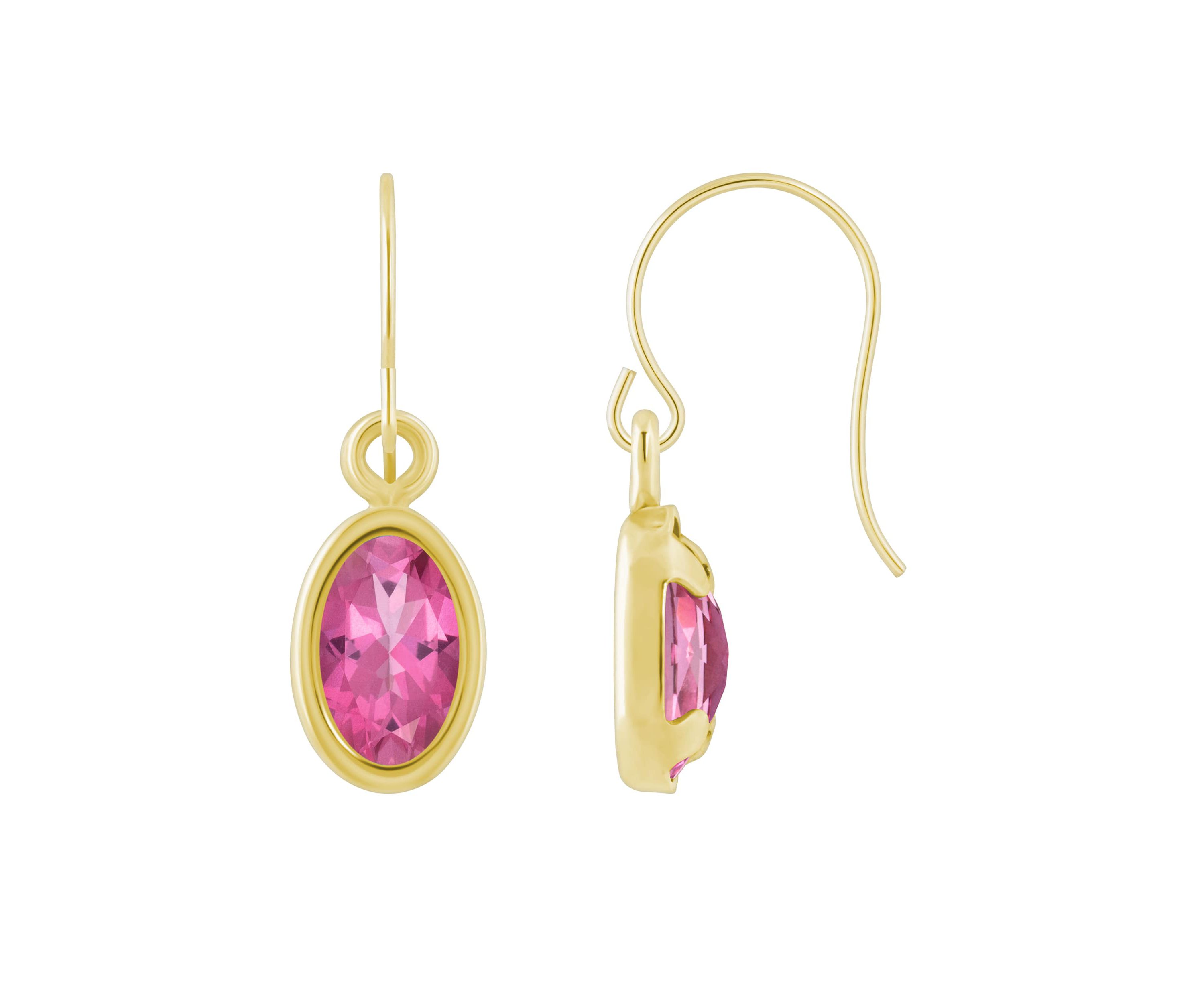 10K Yellow Gold 6x4mm Oval Pink Topaz Drop Earrings