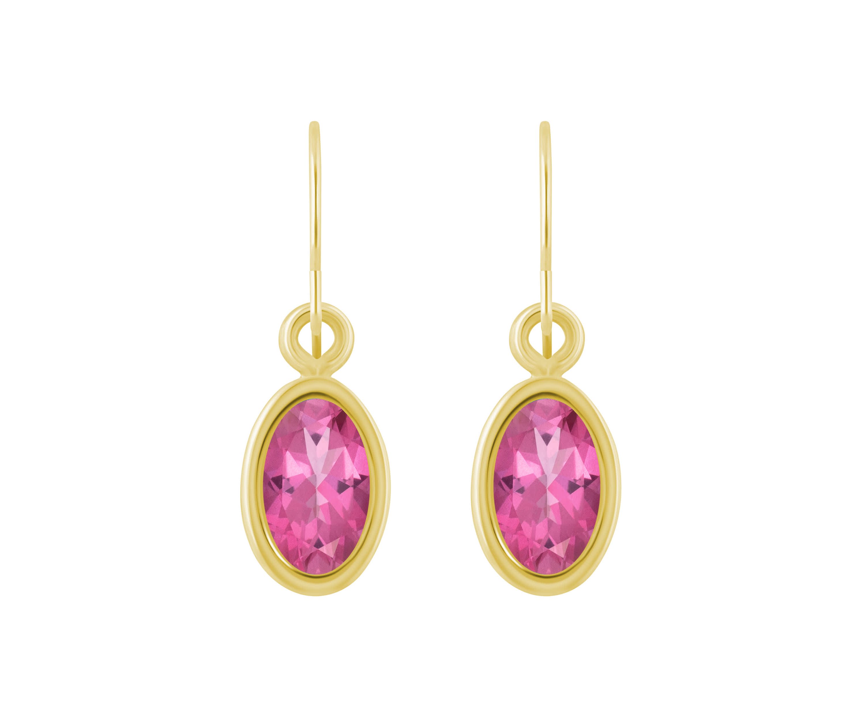 10K Yellow Gold 6x4mm Oval Pink Topaz Drop Earrings