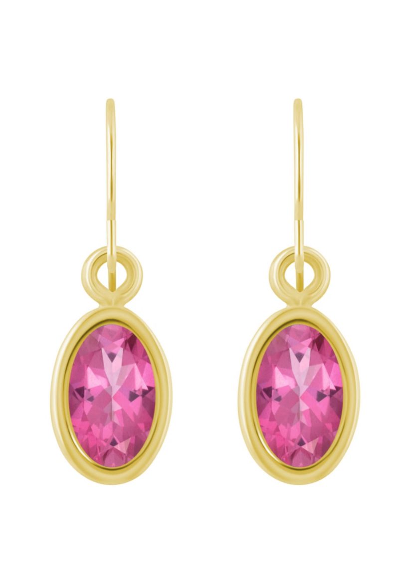 10K Yellow Gold 6x4mm Oval Pink Topaz Drop Earrings