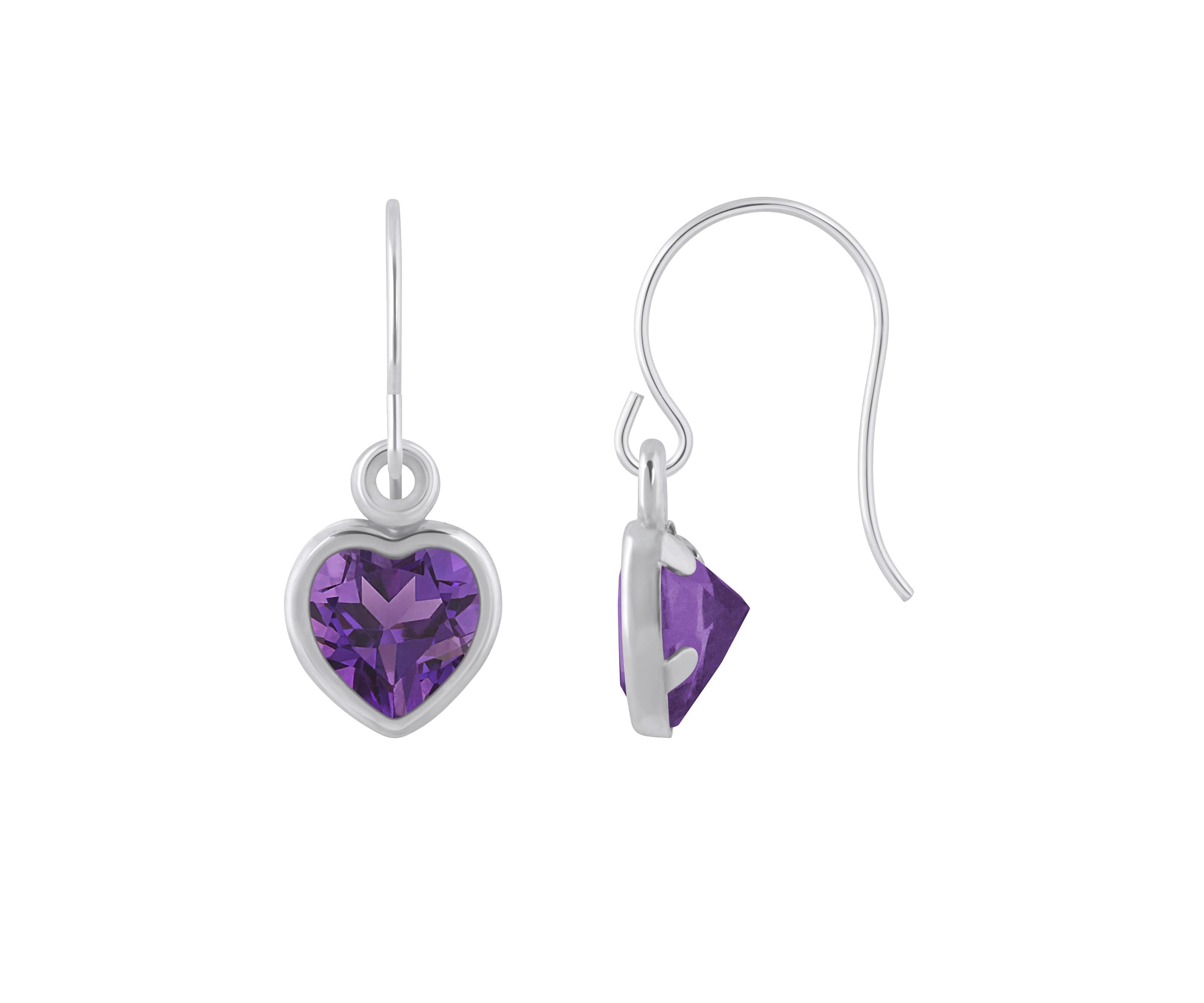 10K Yellow Gold 5mm Heart Shape Amethyst Drop Earrings