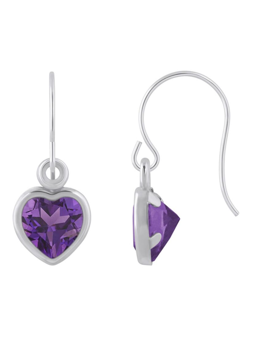 10K Yellow Gold 5mm Heart Shape Amethyst Drop Earrings