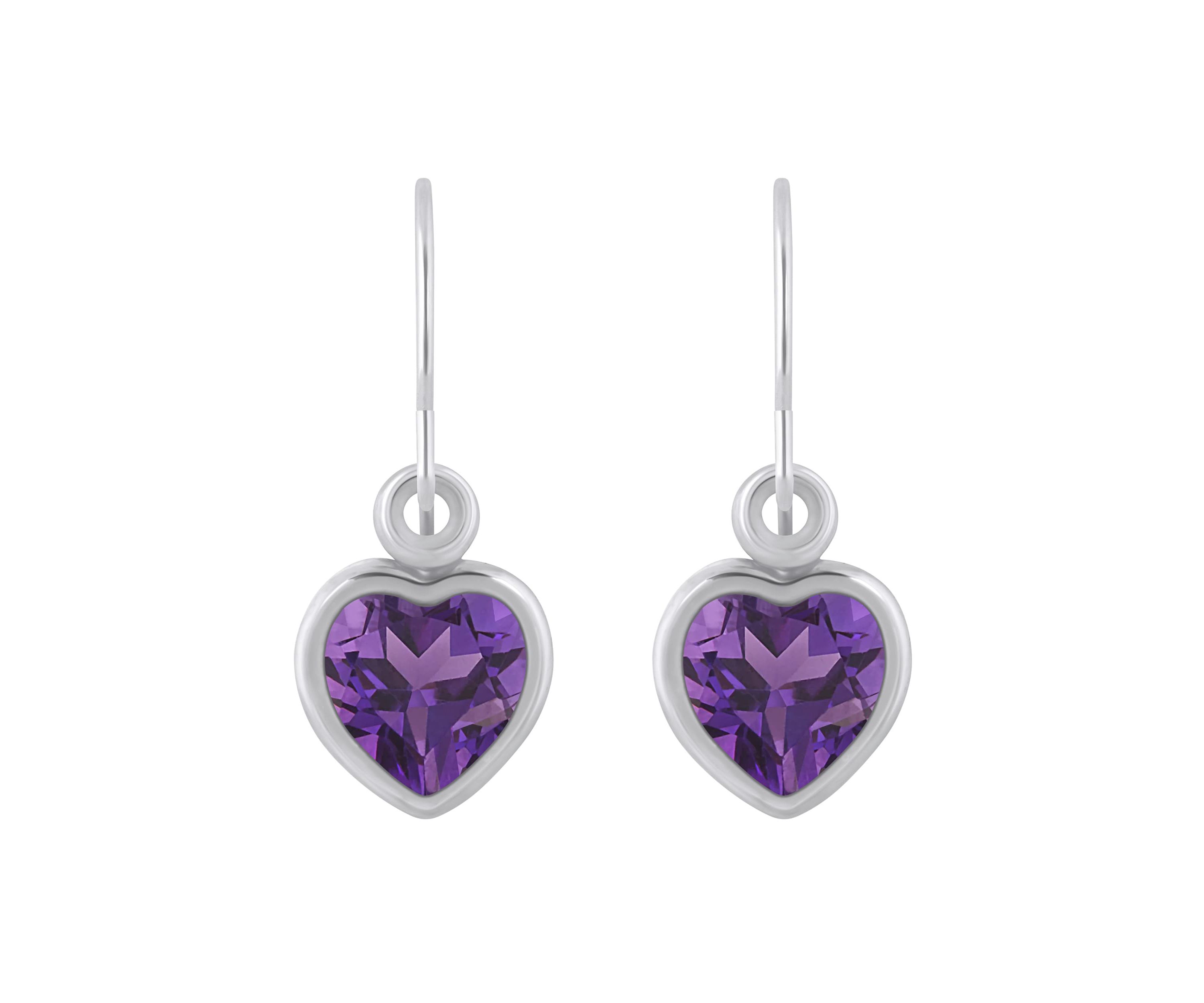 10K Yellow Gold 5mm Heart Shape Amethyst Drop Earrings