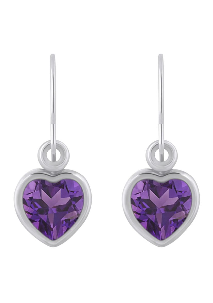 10K Yellow Gold 5mm Heart Shape Amethyst Drop Earrings