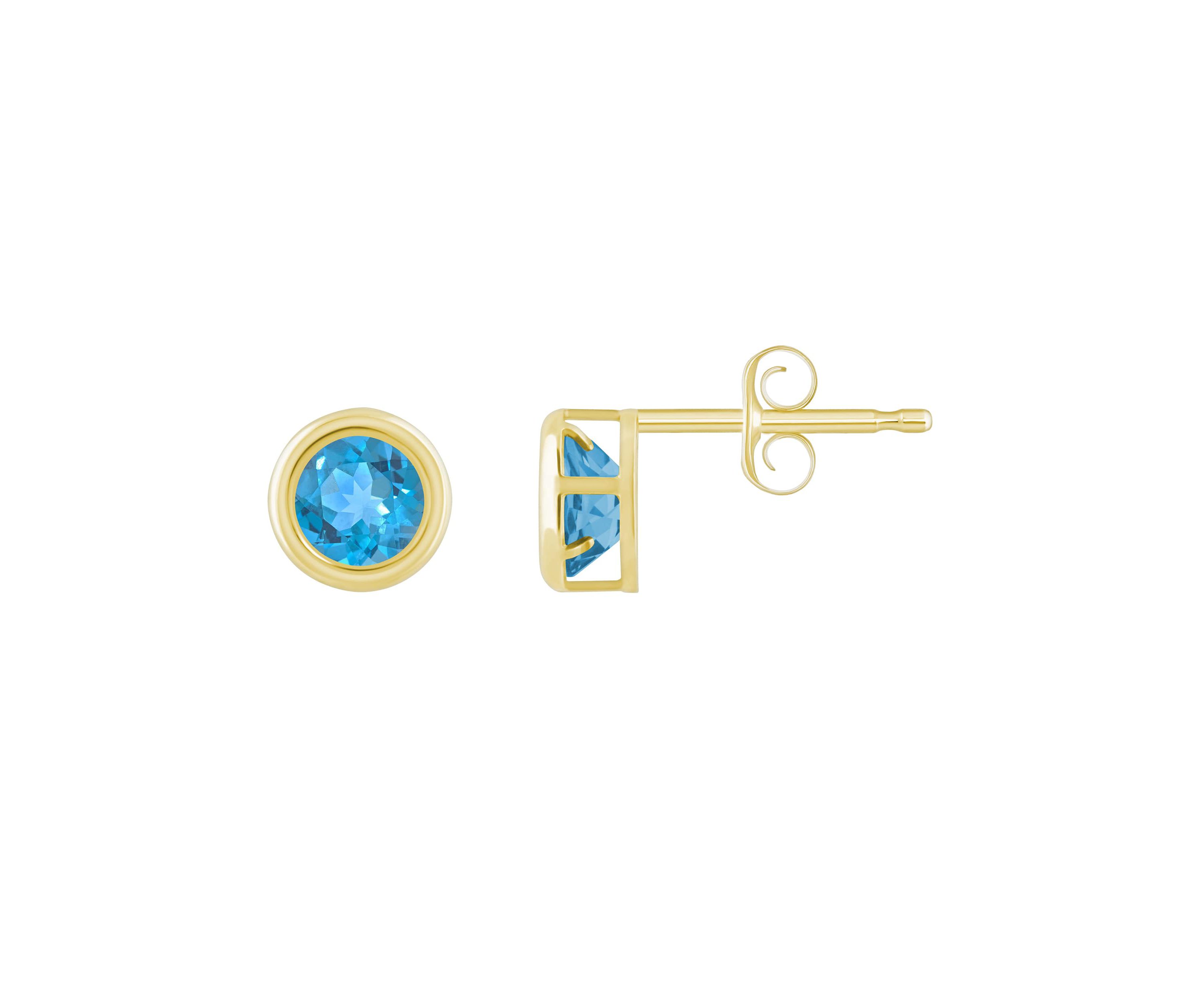 10K Yellow Gold 5mm Round Blue Topaz Stud Earrings